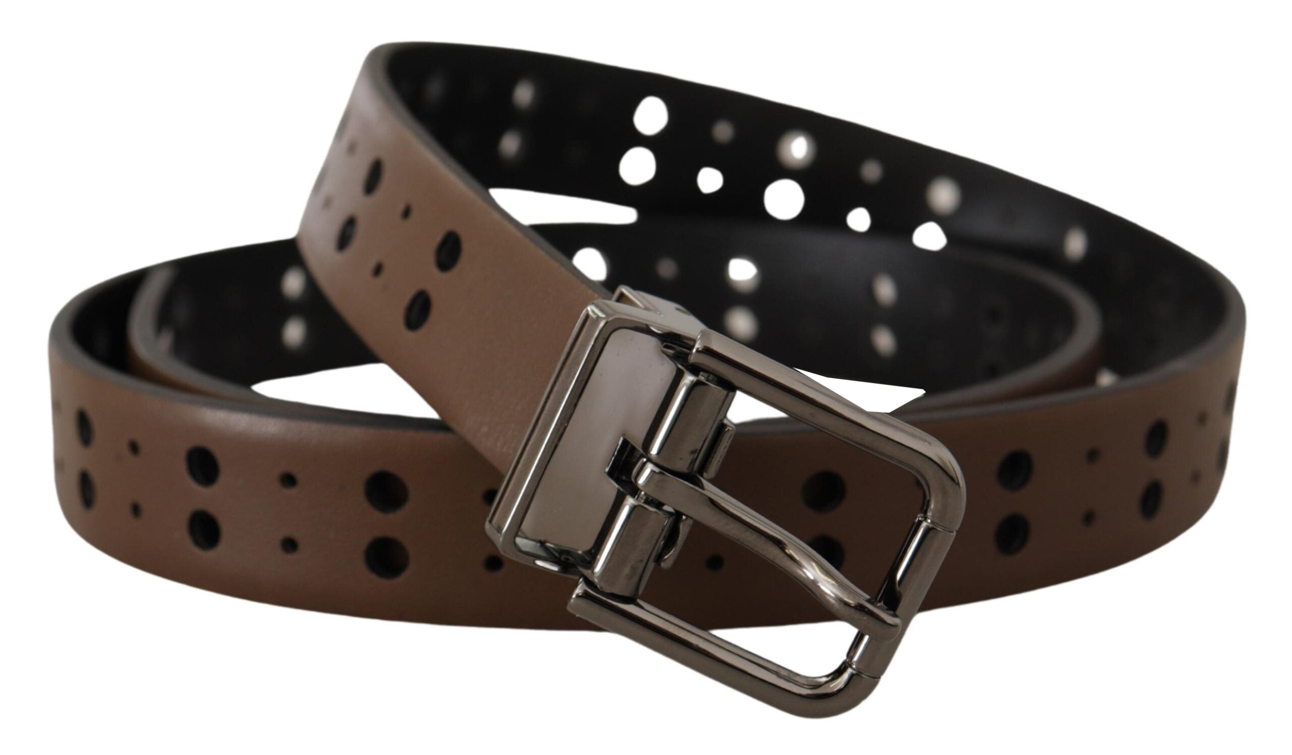Donkerbruine geperforeerde leren metalen riem
