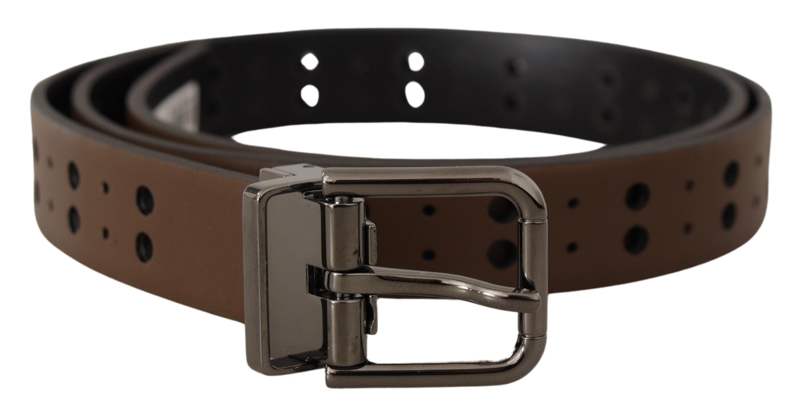 Donkerbruine geperforeerde leren metalen riem