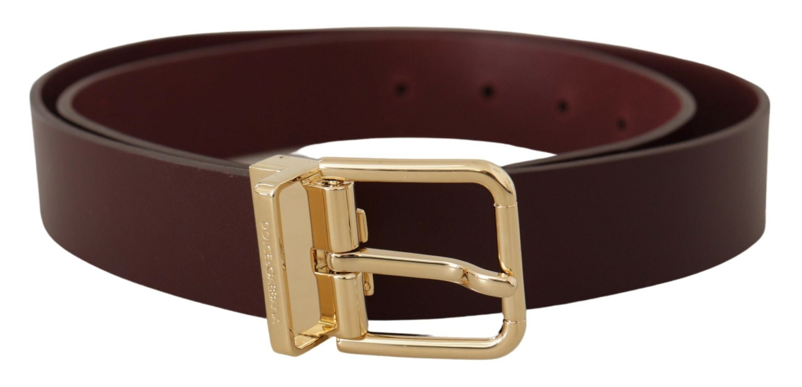 Kastanjebruine Vitello leren riem met gouden metalen gesp