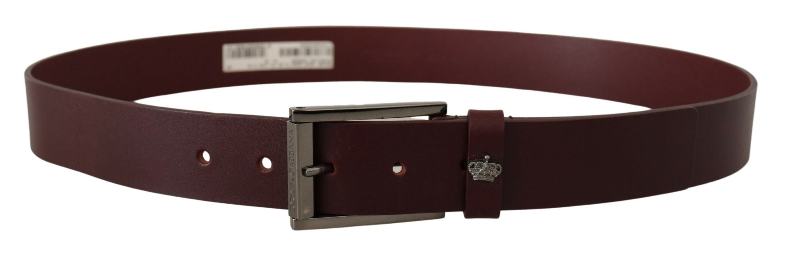 Bruine leren riem met zilveren metalen kroongesp