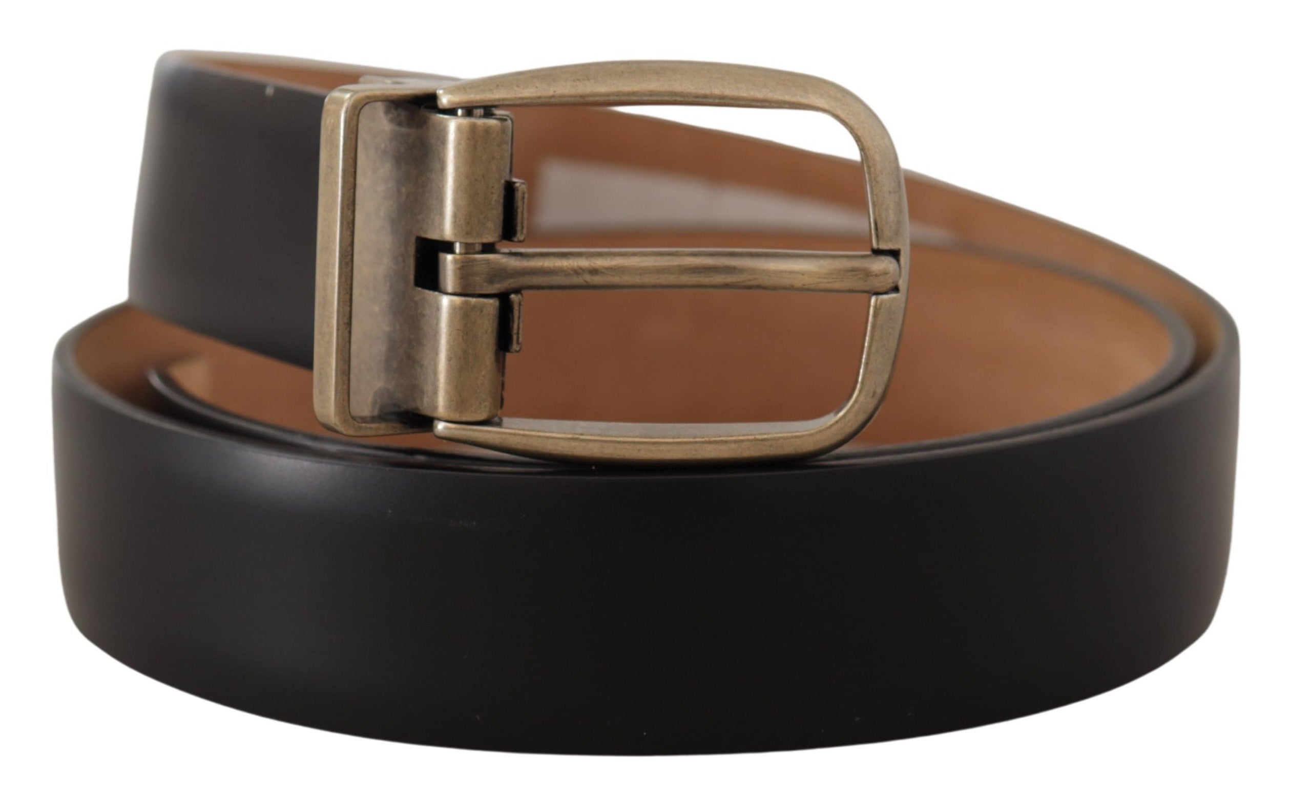Zwarte bruine leren vintage metalen gespriem