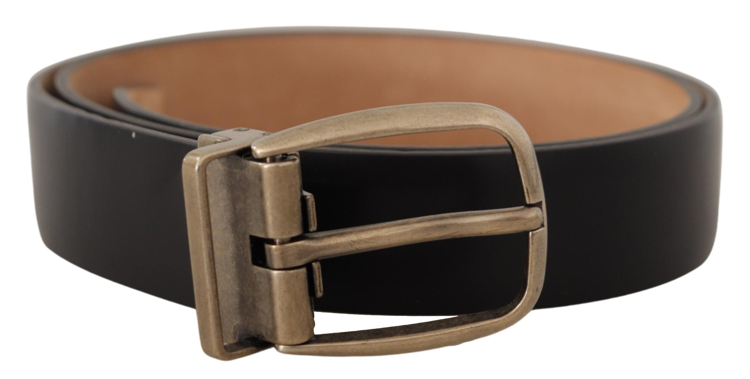 Zwarte bruine leren vintage metalen gespriem