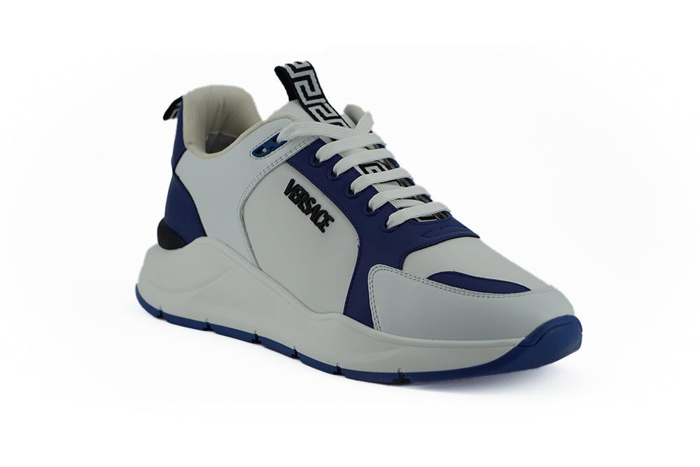 Elegante blauw-witte leren sneakers
