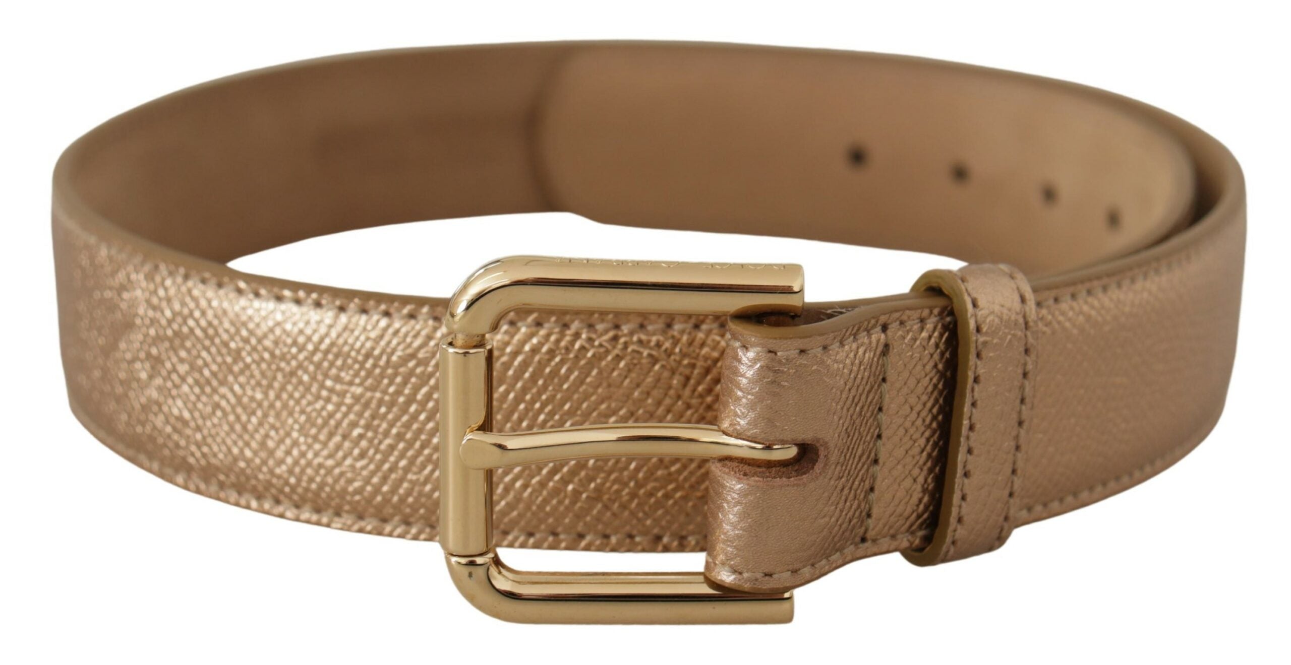 Roségouden leren riem met metalen gesp in metallic tint