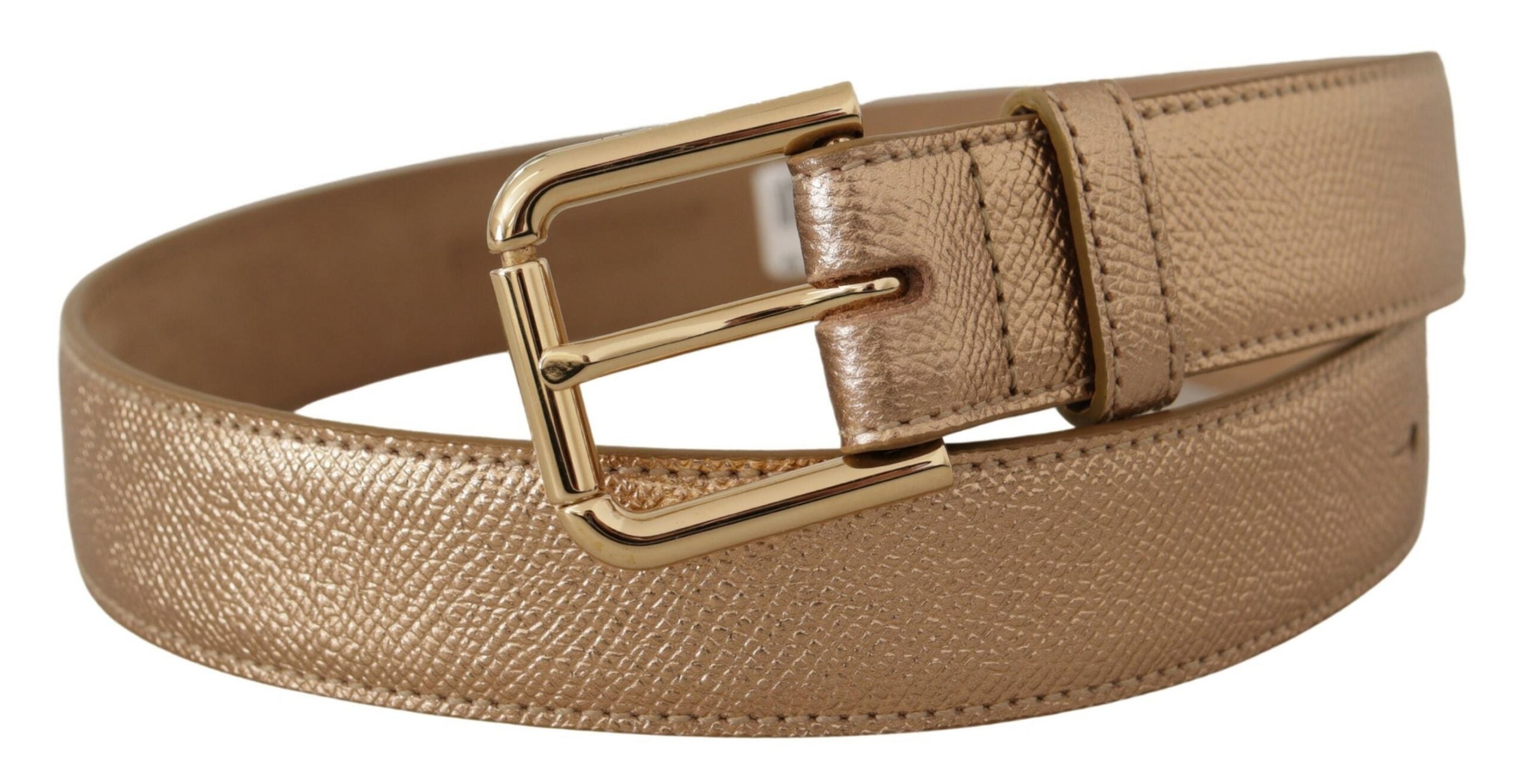 Roségouden leren riem met metalen gesp in metallic tint