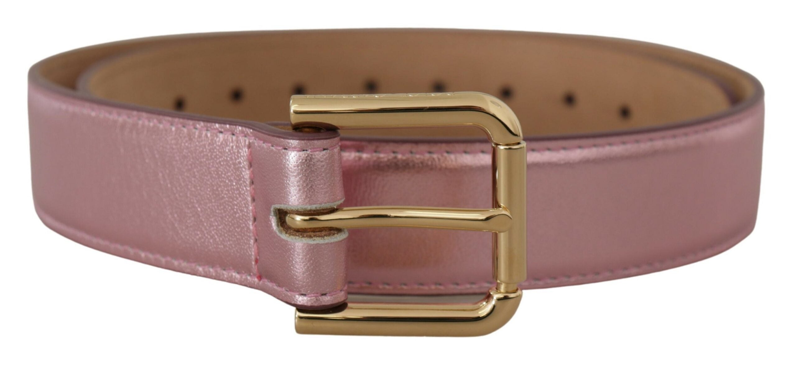 Metallic roze gepolijste leren riem met metalen gesp en logo