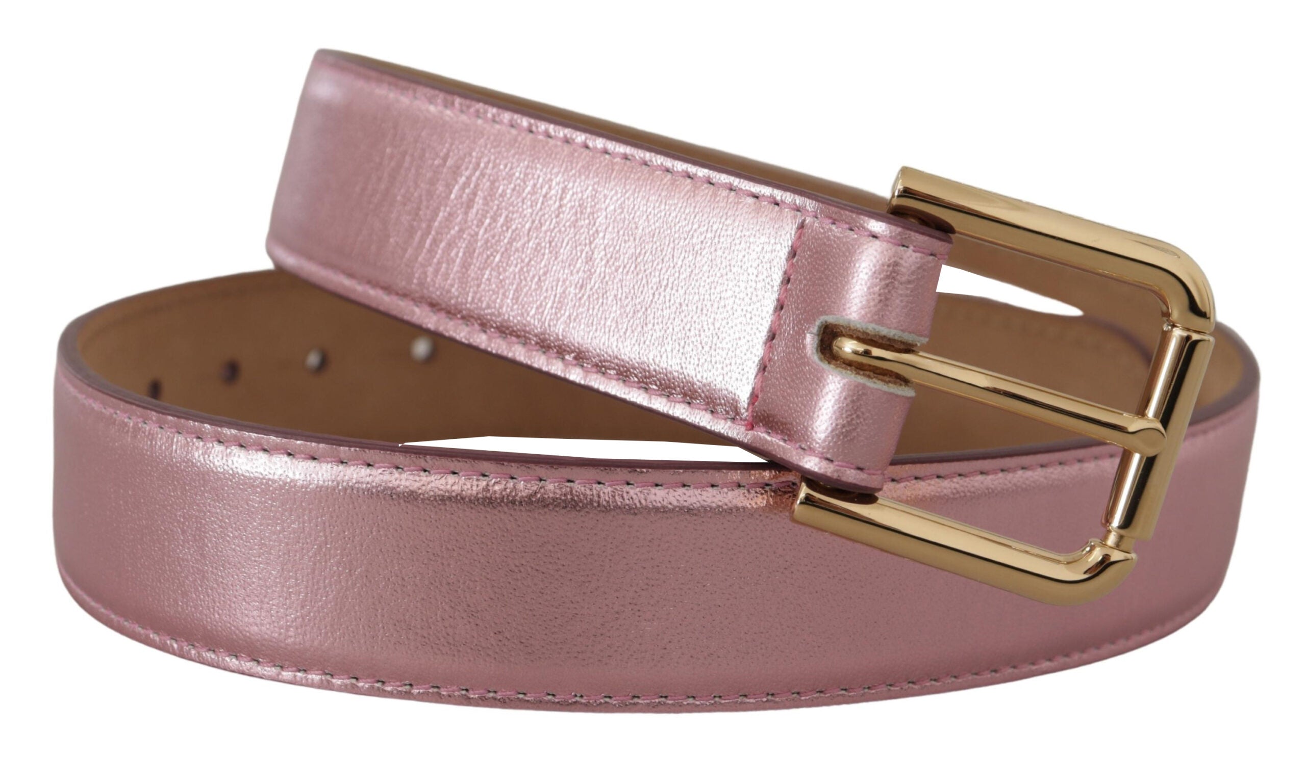 Metallic roze gepolijste leren riem met metalen gesp en logo