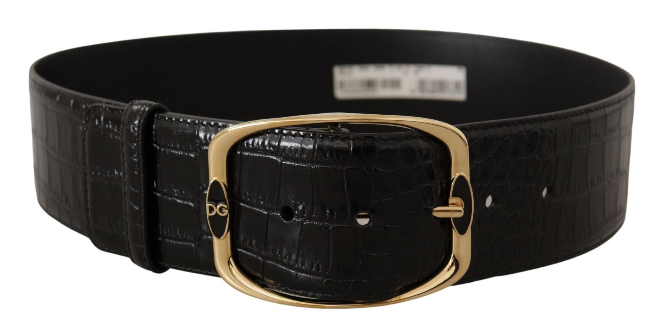 Zwarte riem met krokodillenprint en goudkleurig metalen DG-logo