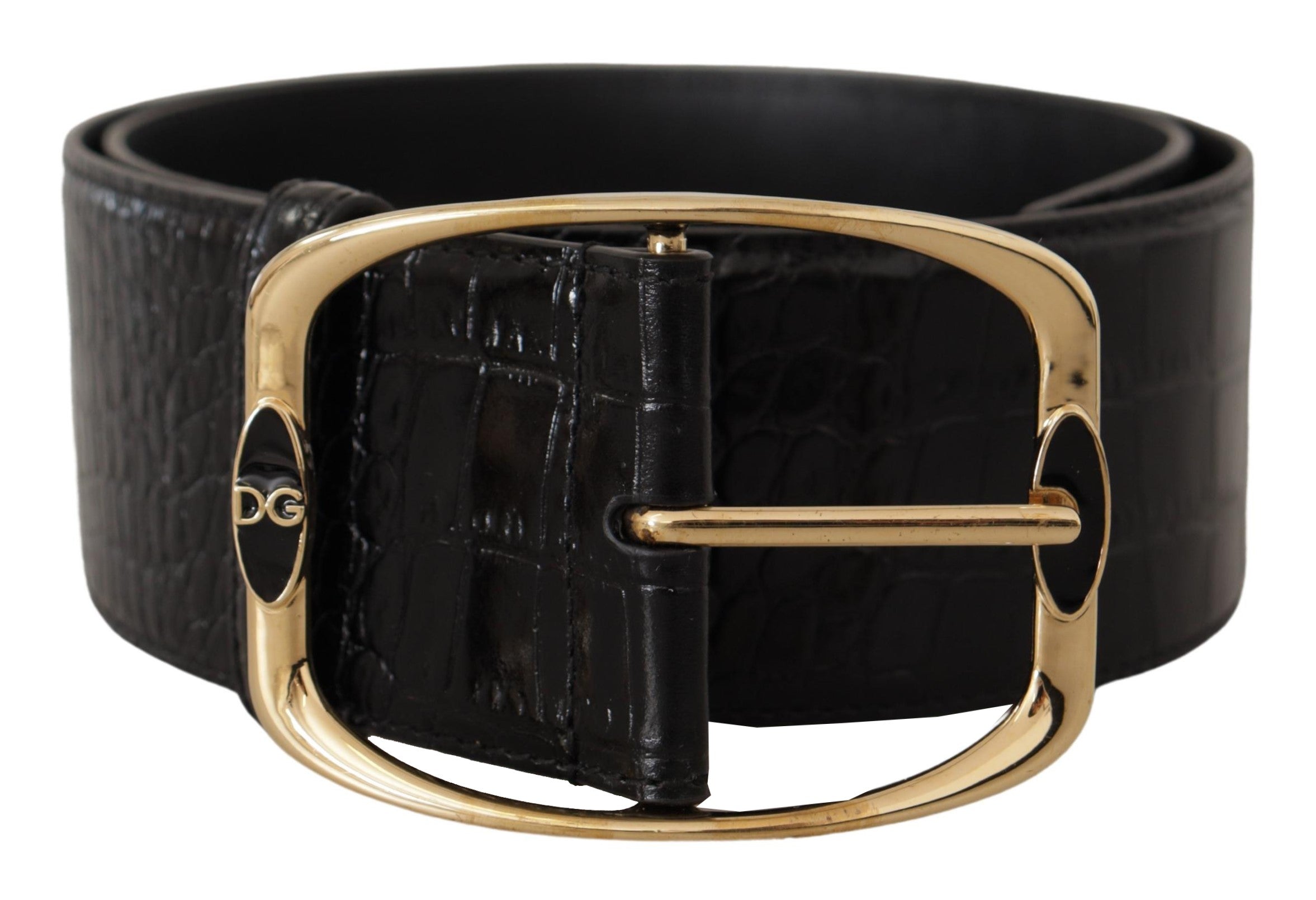 Zwarte riem met krokodillenprint en goudkleurig metalen DG-logo
