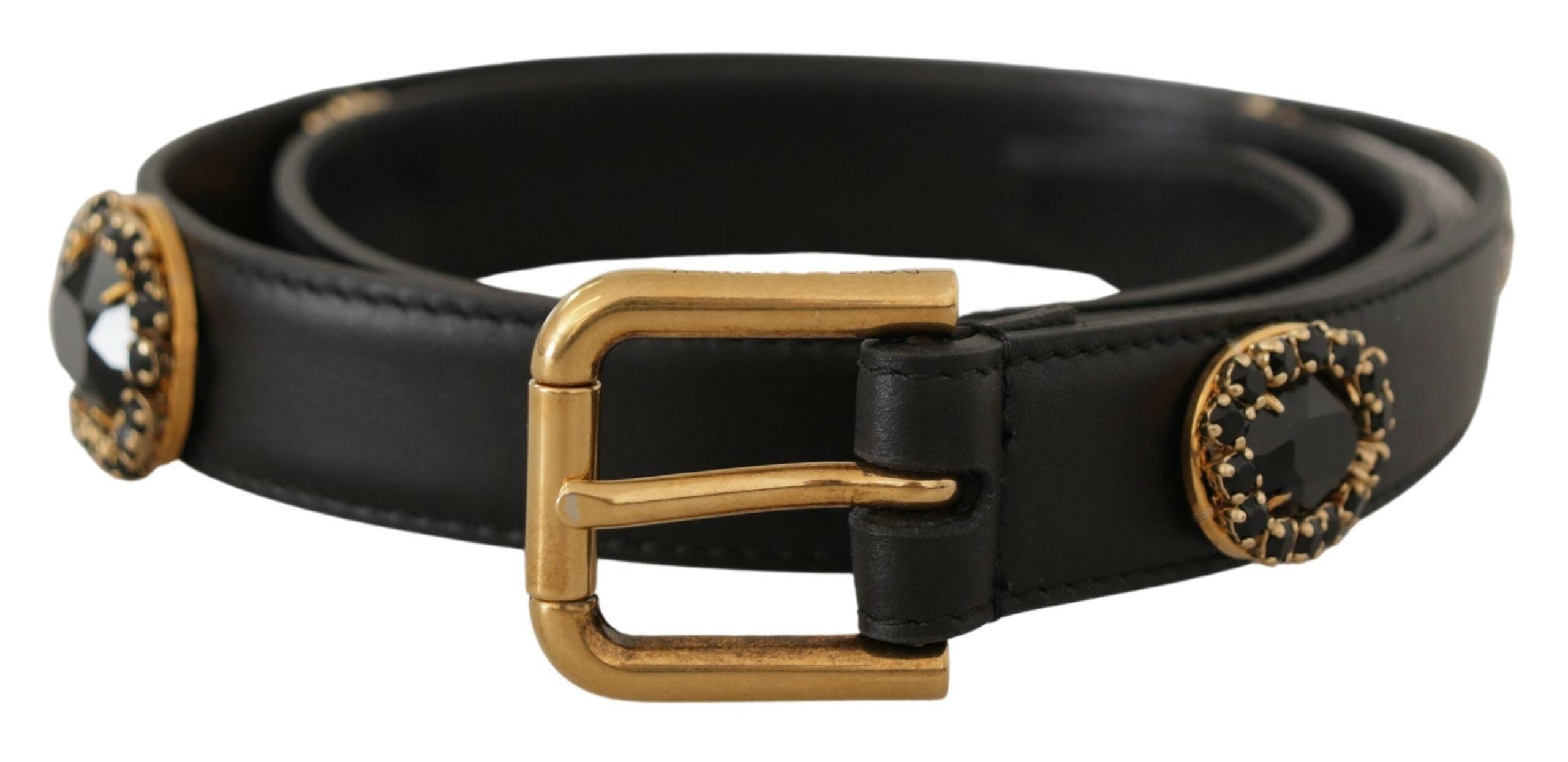 Zwarte leren riem met kristallen logo