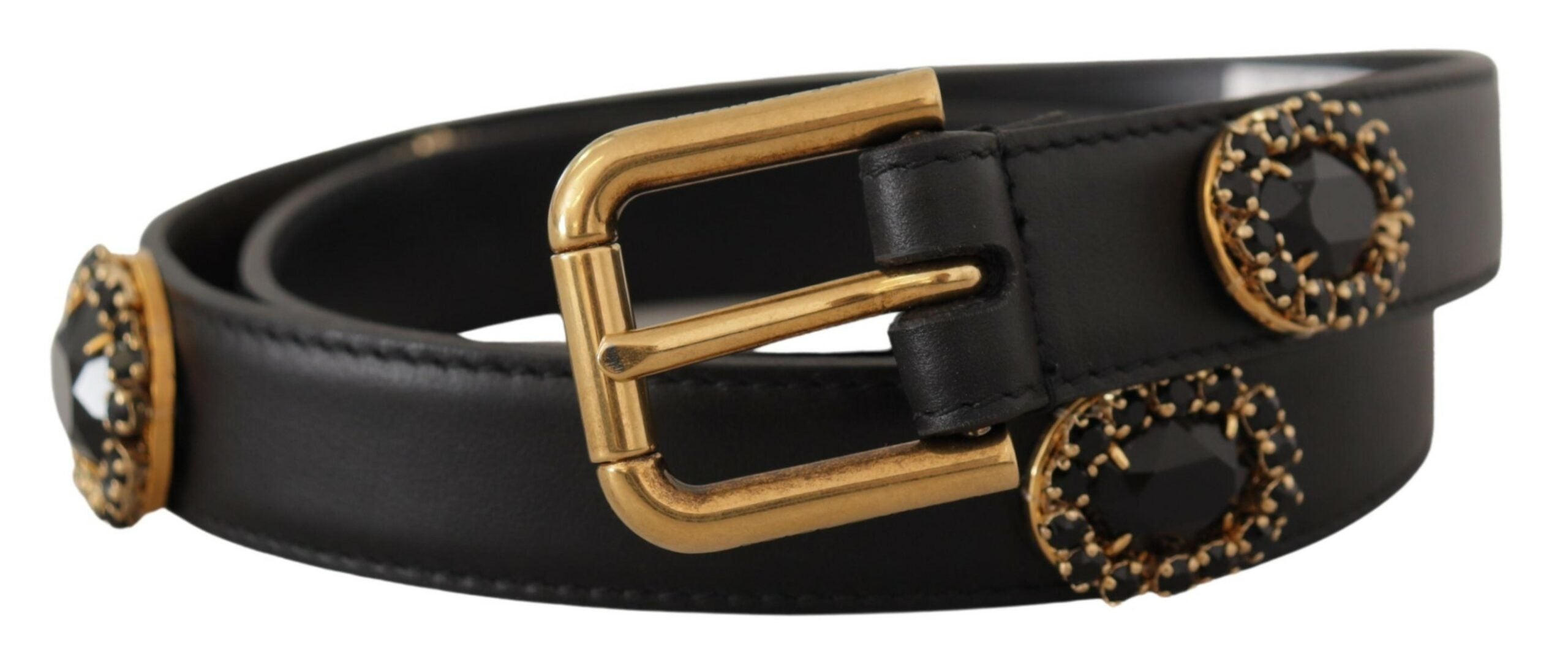 Zwarte leren riem met kristallen logo