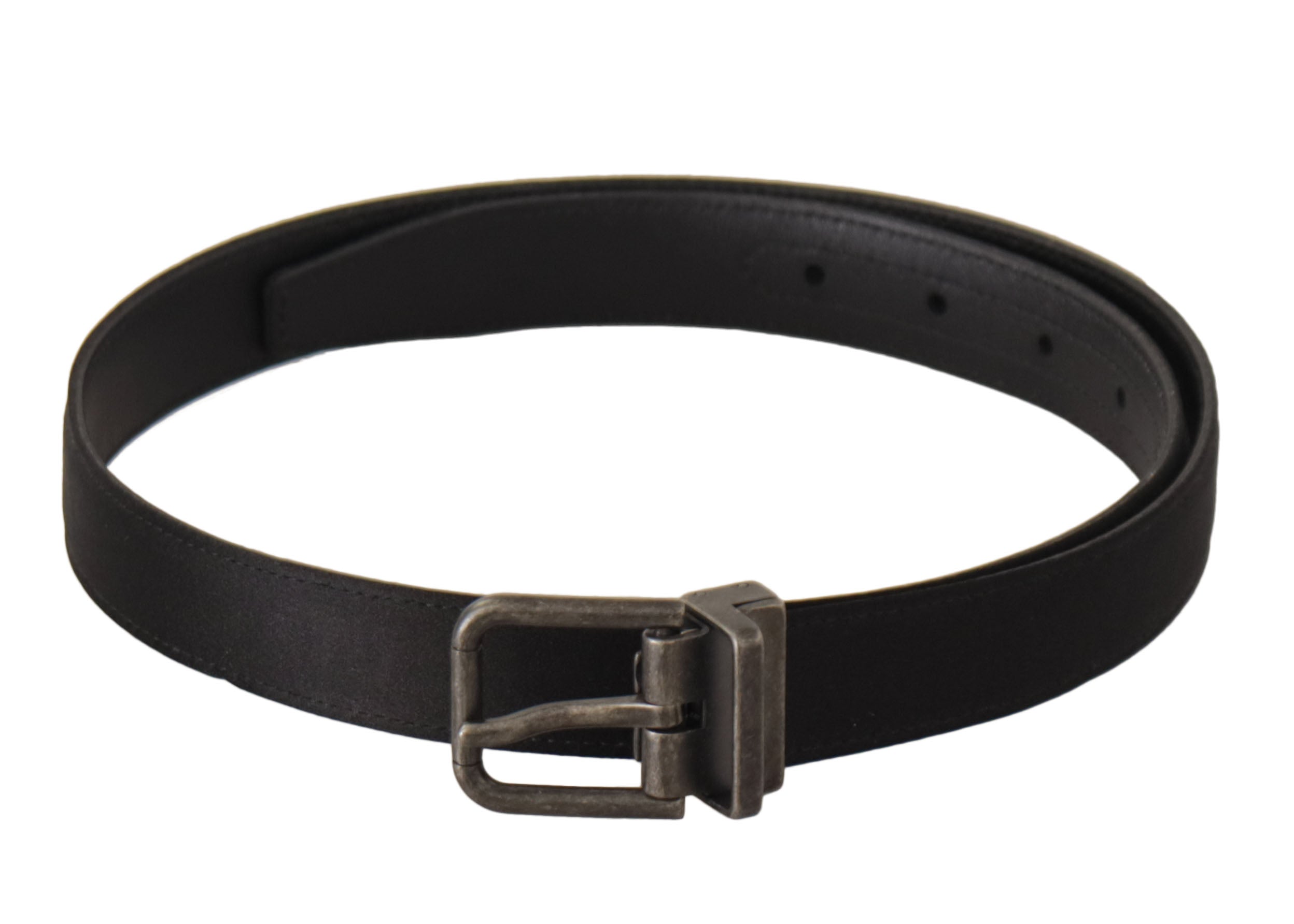 Zwarte kalfsleren vintage metalen gespriem