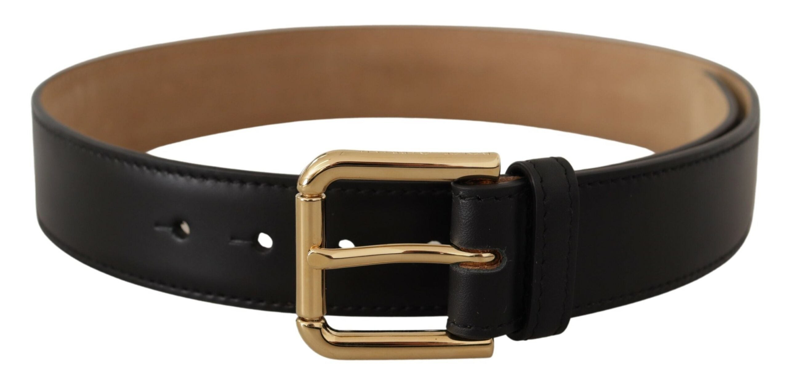 Zwarte, stevige leren klassieke riem met gouden taillegesp