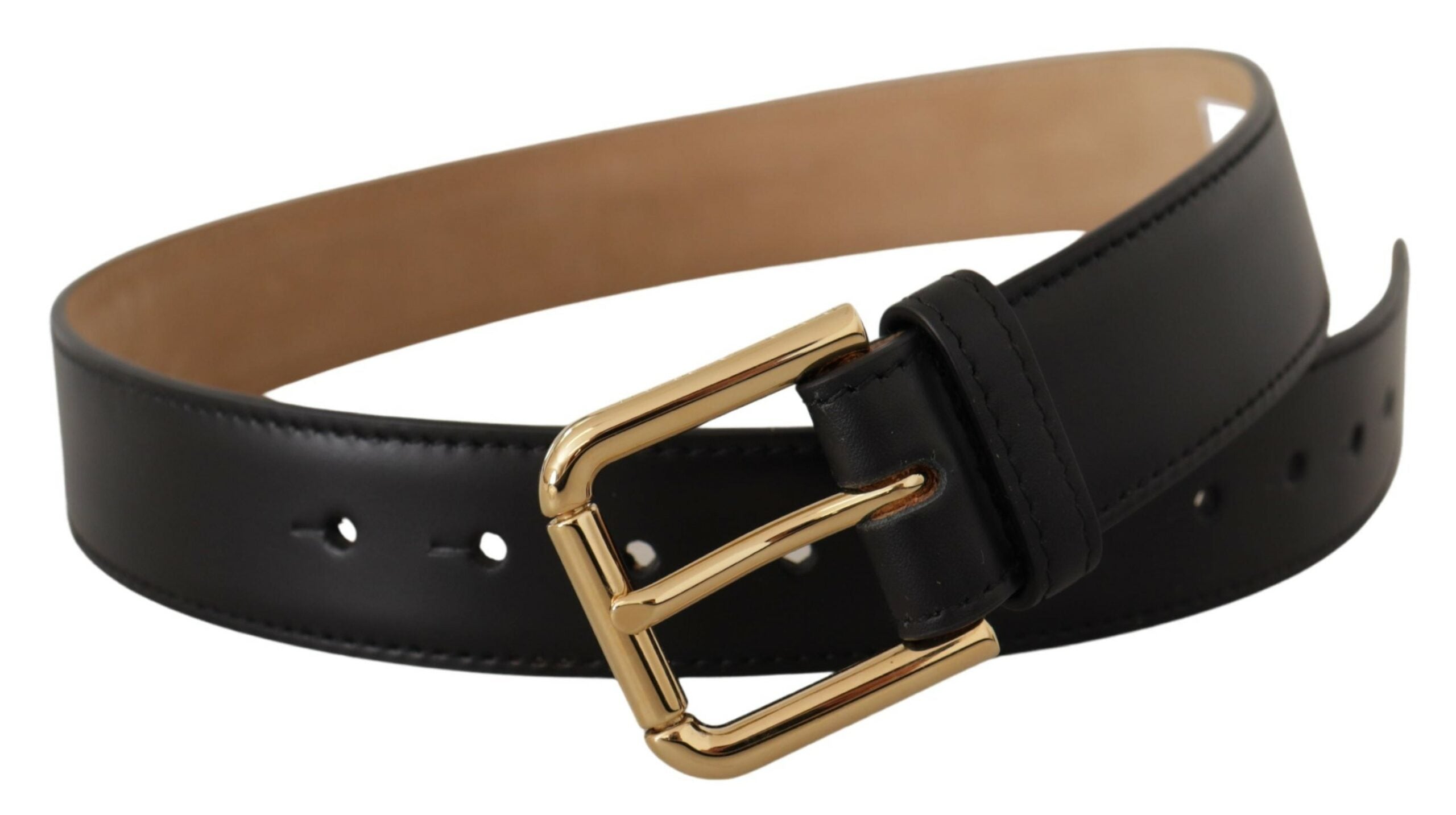 Zwarte, stevige leren klassieke riem met gouden taillegesp