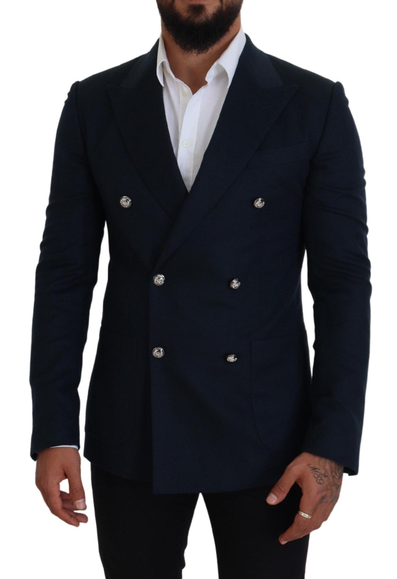 Blauwe formele blazer met dubbele rij knopen