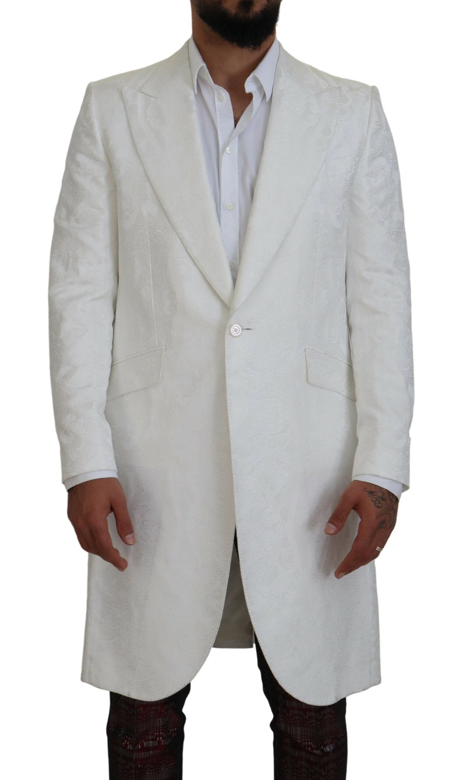 Witte bloemen brokaat trenchcoat jas
