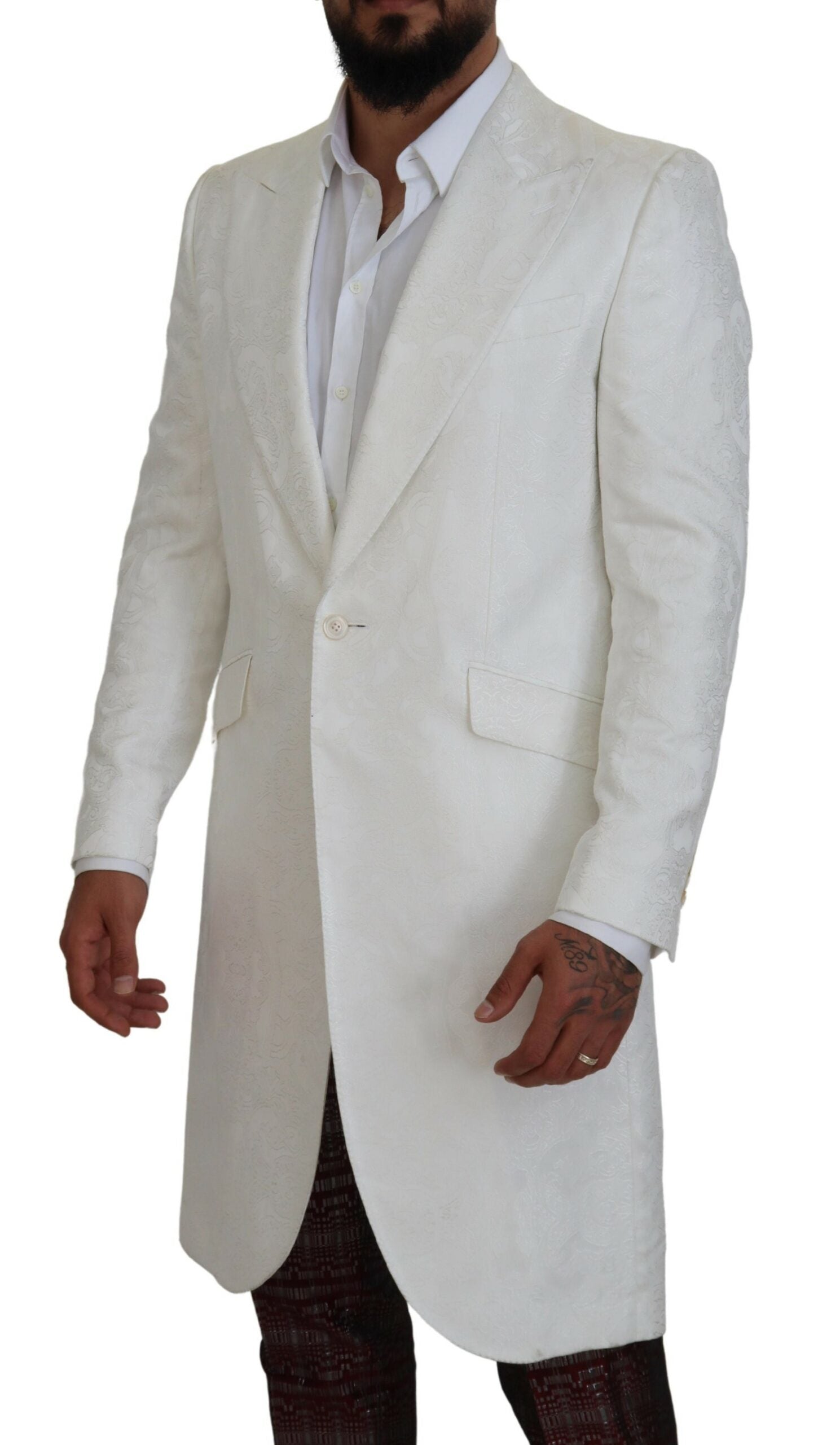 Witte bloemen brokaat trenchcoat jas