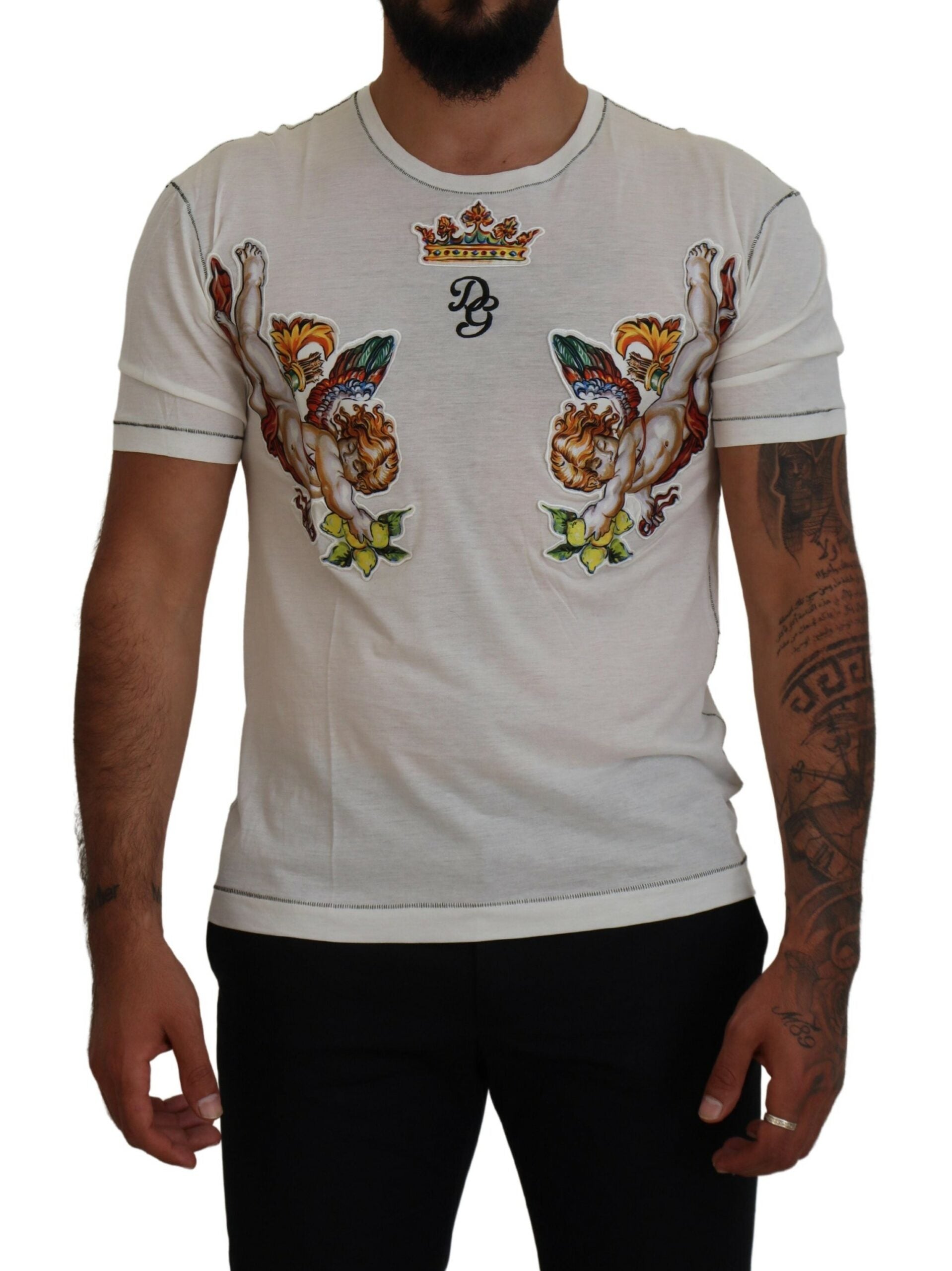 Wit bedrukt T-shirt met korte mouwen voor heren