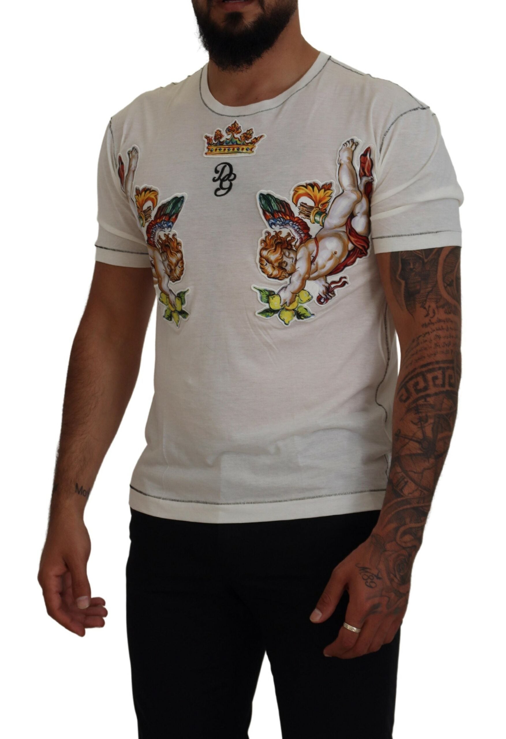 Wit bedrukt T-shirt met korte mouwen voor heren