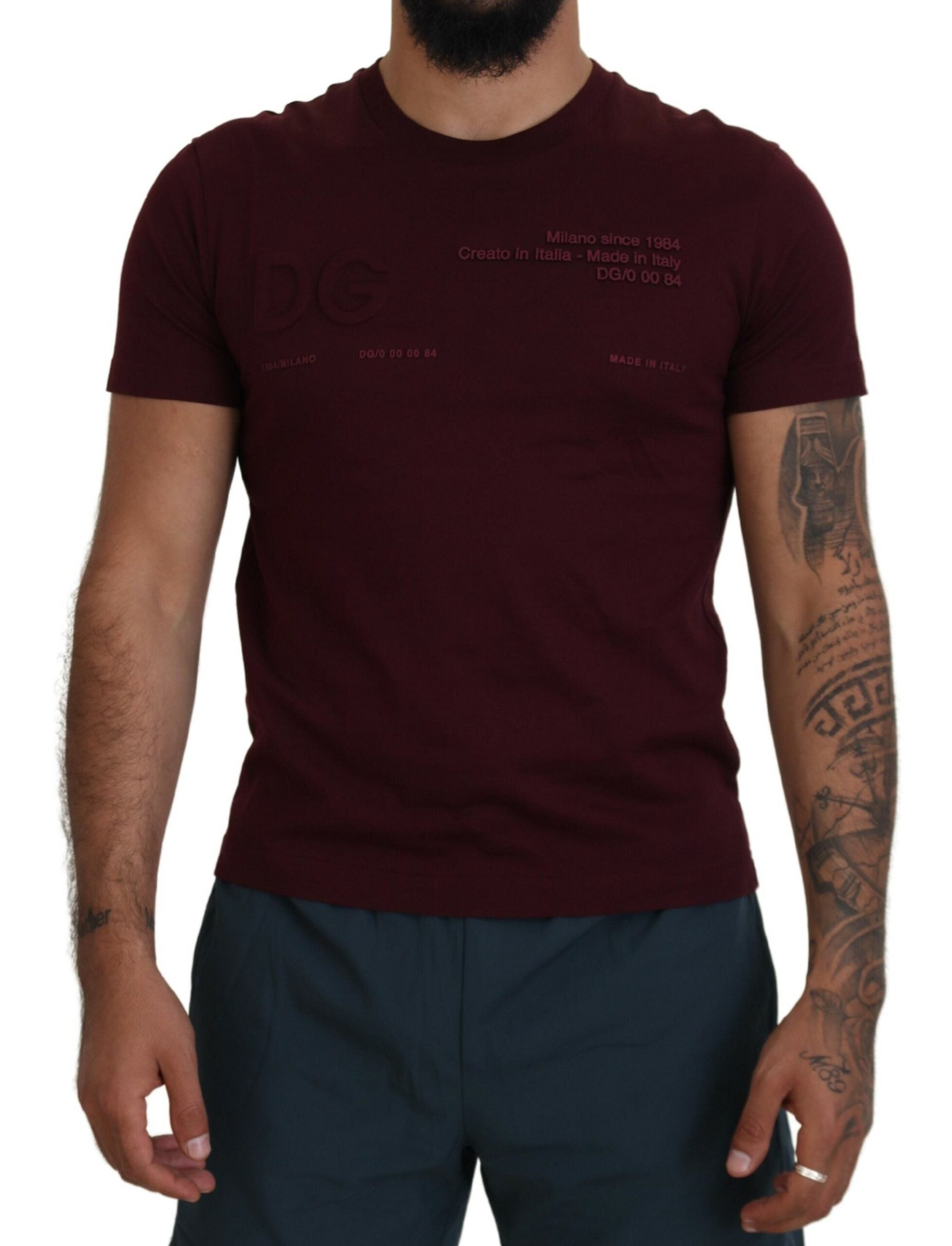 Kastanjebruin bedrukt T-shirt met korte mouwen voor heren