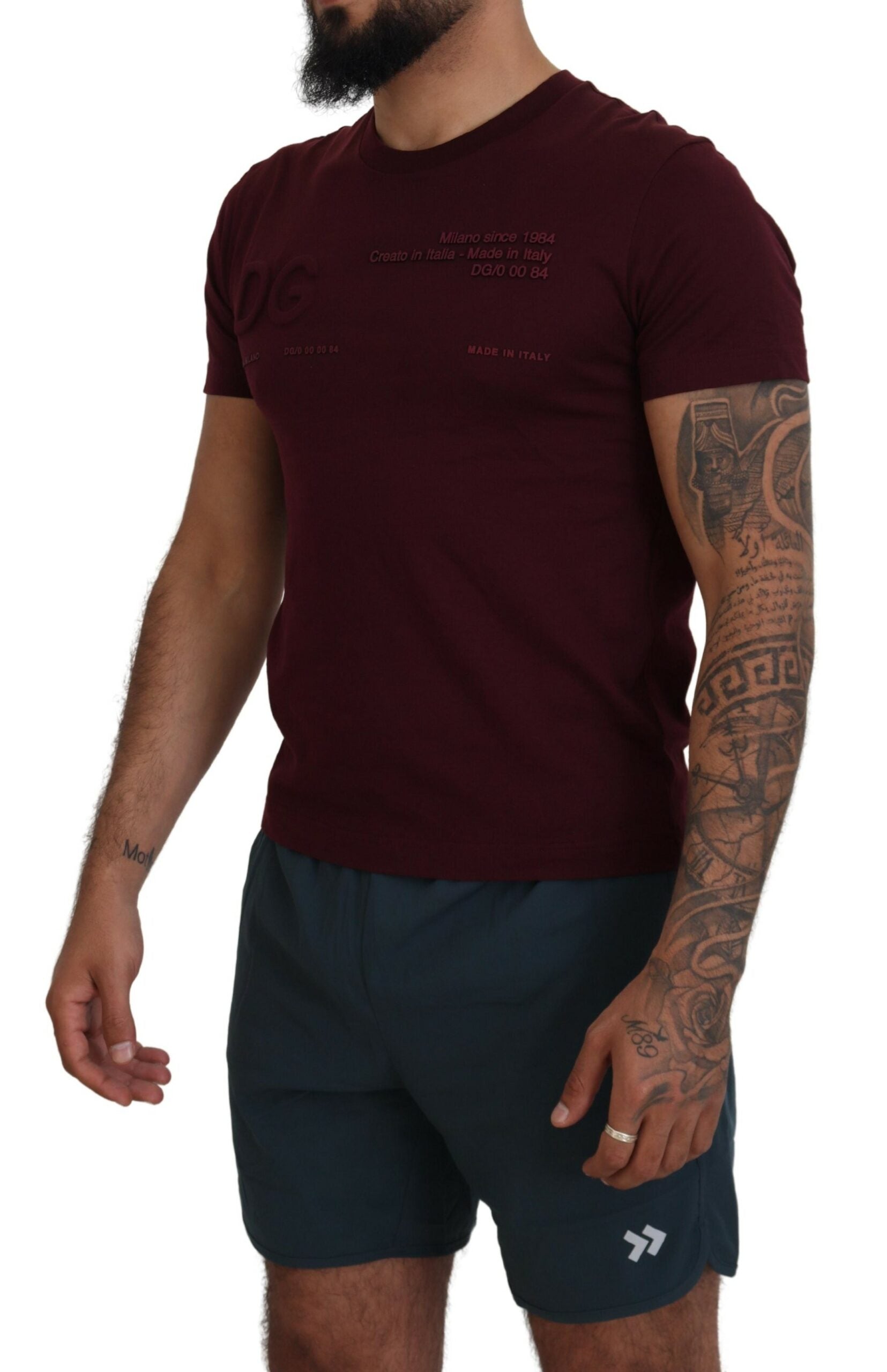Kastanjebruin bedrukt T-shirt met korte mouwen voor heren