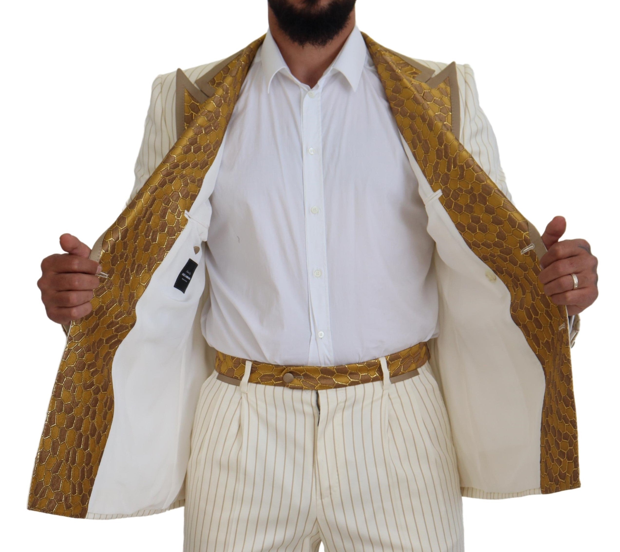 Off White Gold Striped Smoking Slim Fit Pak