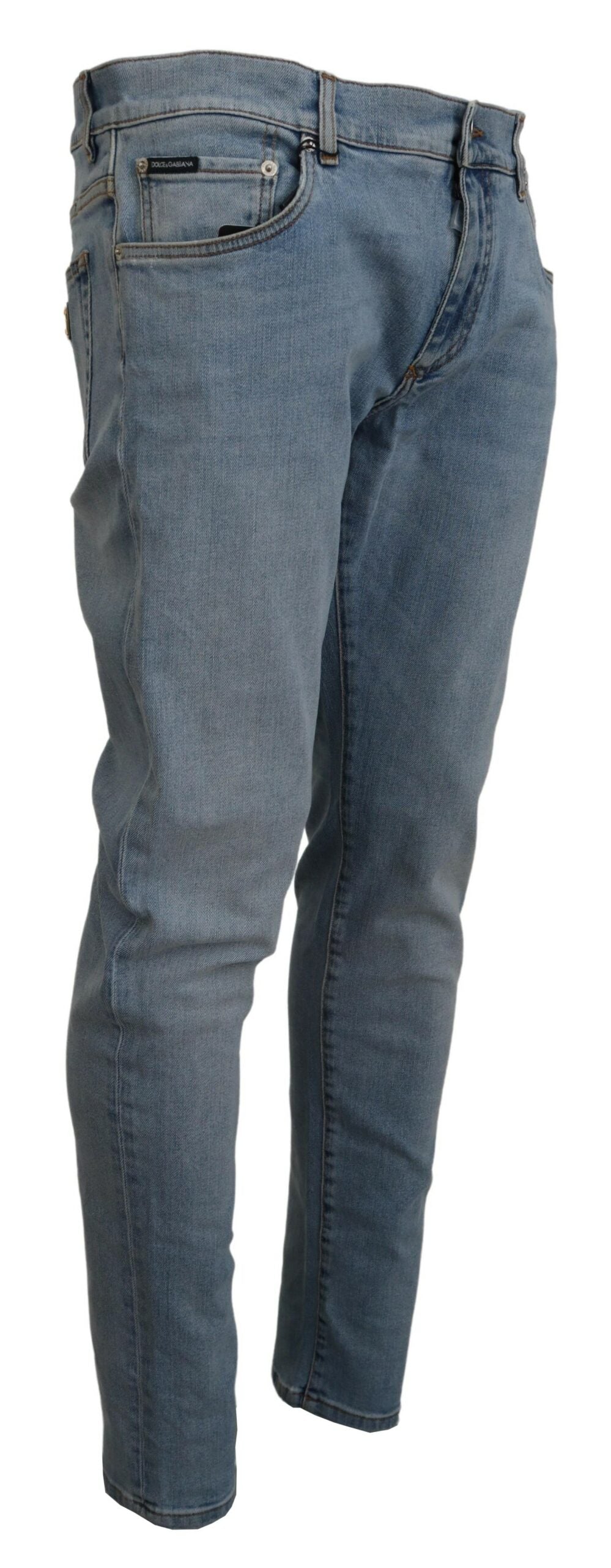 Сини избелени дънки Slim Fit от памучен деним