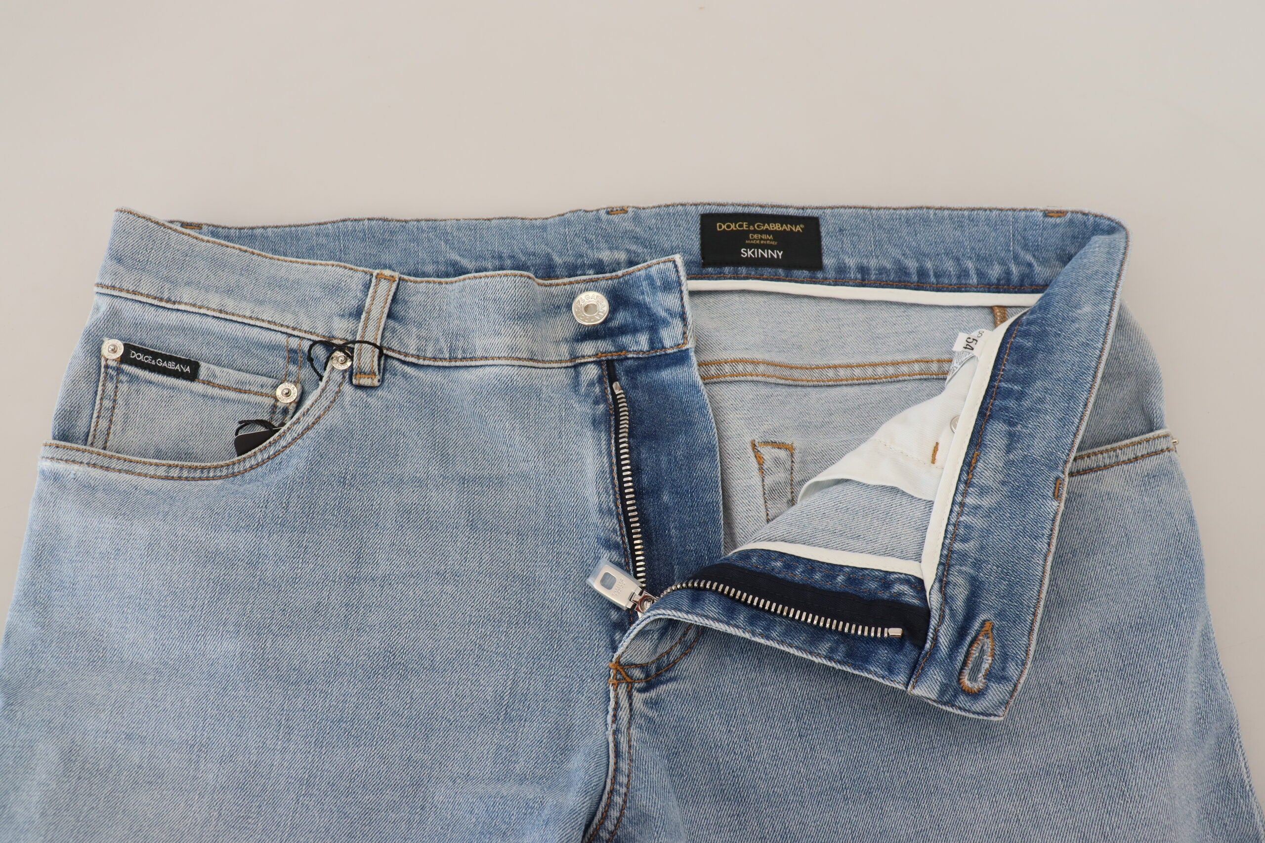 Сини избелени дънки Slim Fit от памучен деним