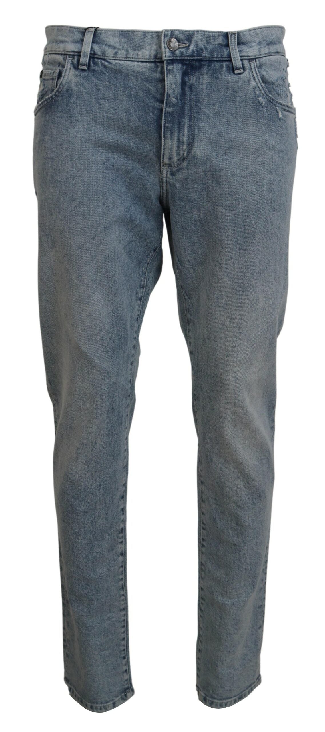 Сини избелени дънки Slim Fit от памучен деним