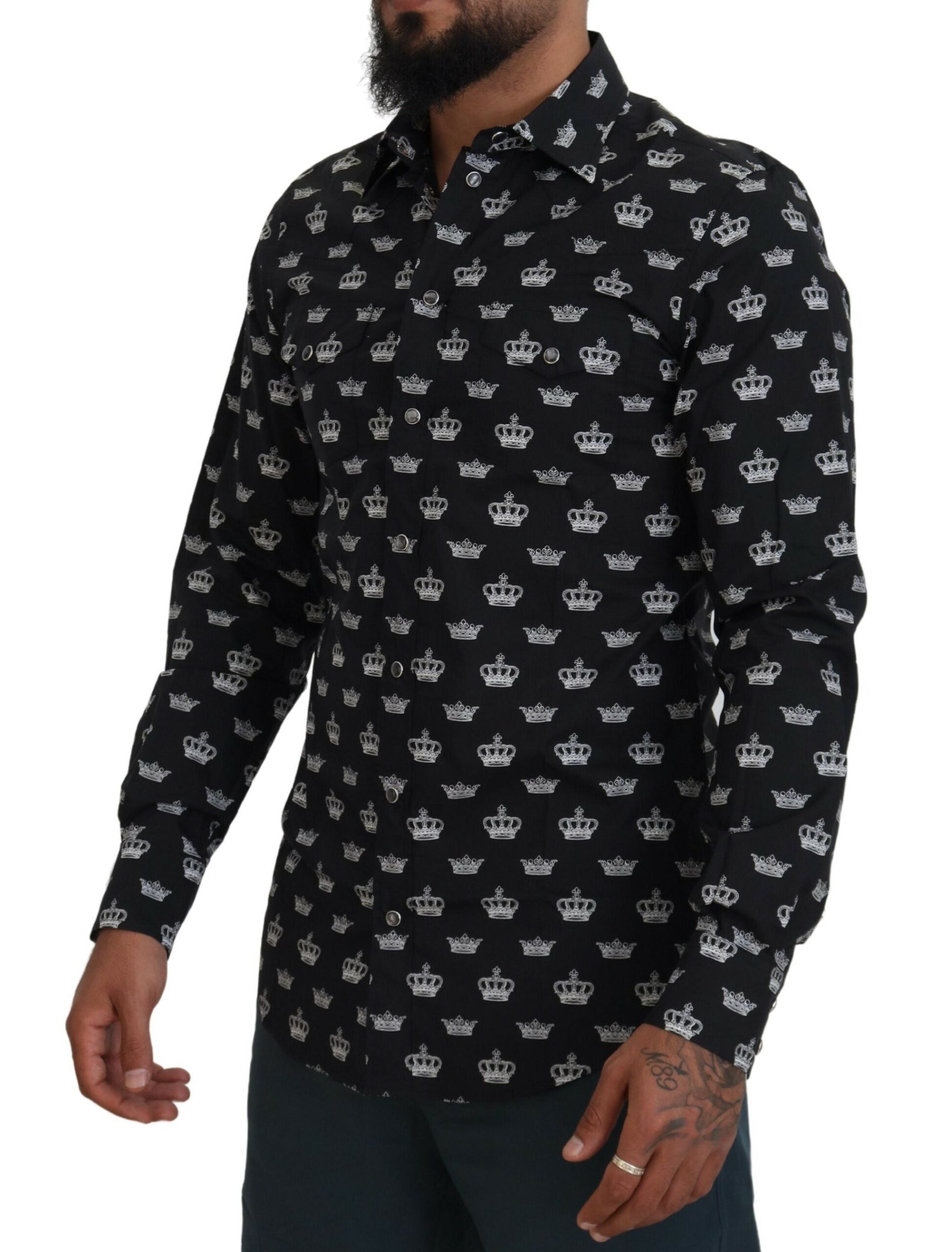 Zwarte kroonprint GOUD slim-fit overhemd