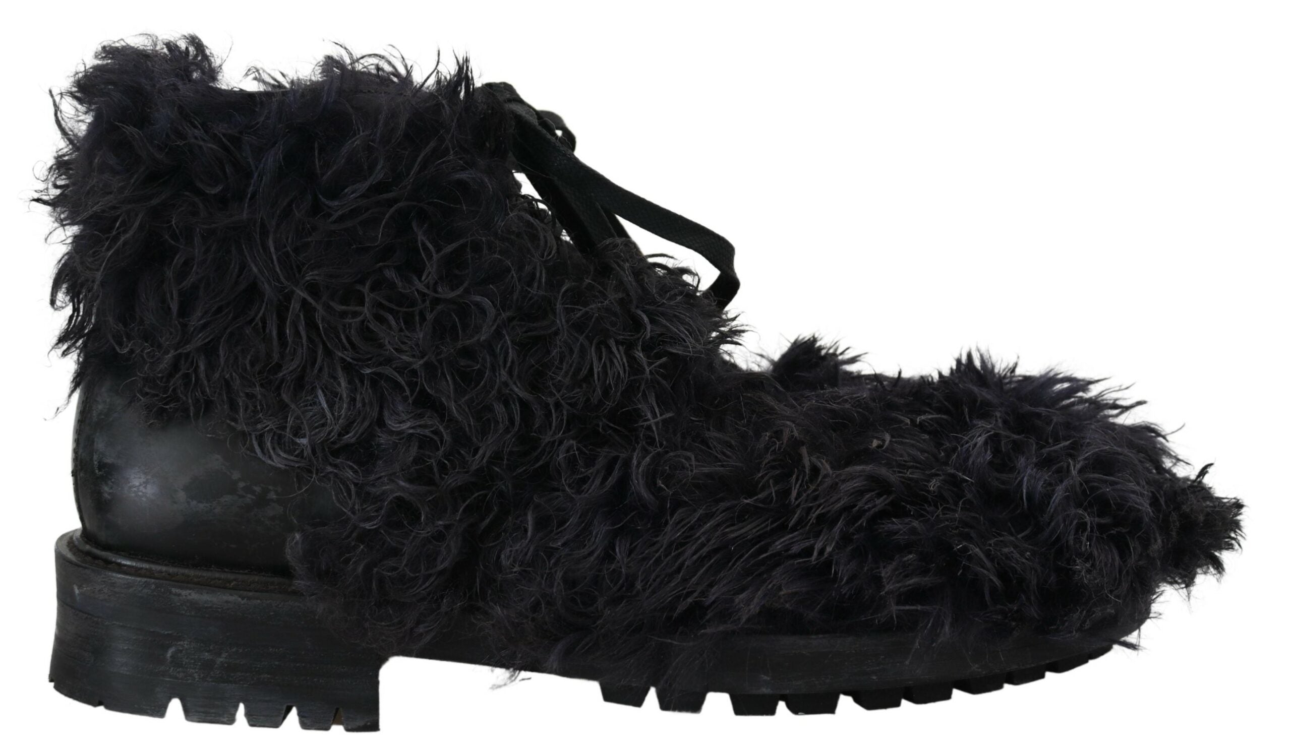 Zwarte leren Combat Shearling laarzen