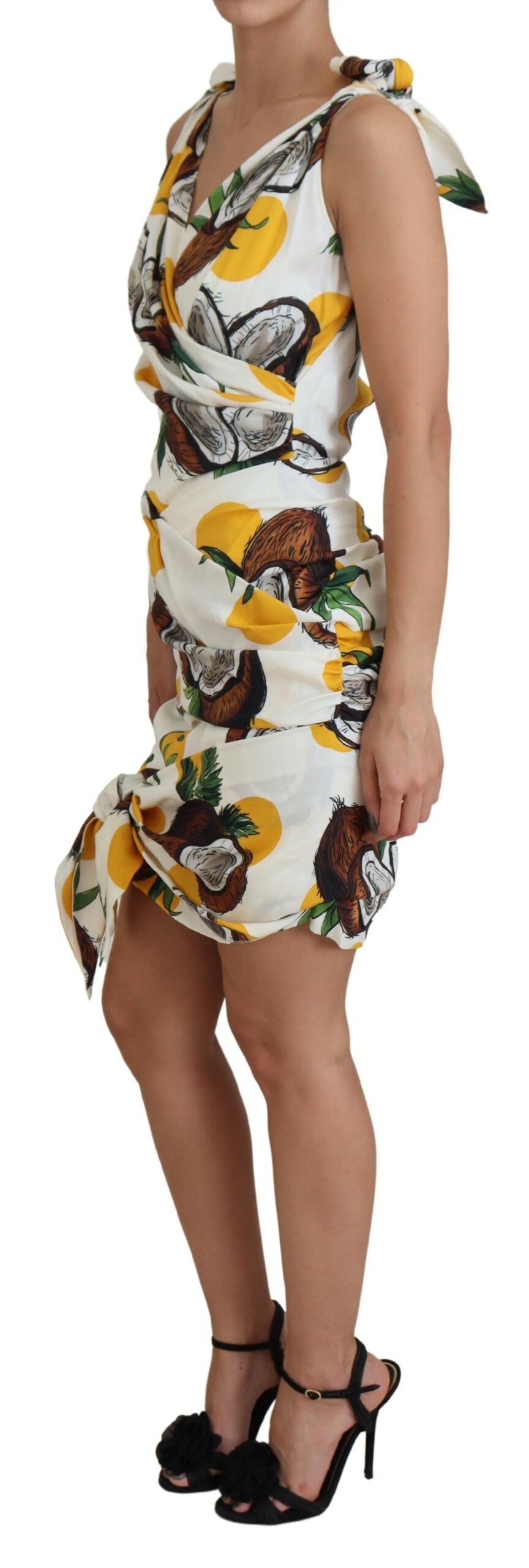 Witte, zijden mini-jurk met kokosnootprint
