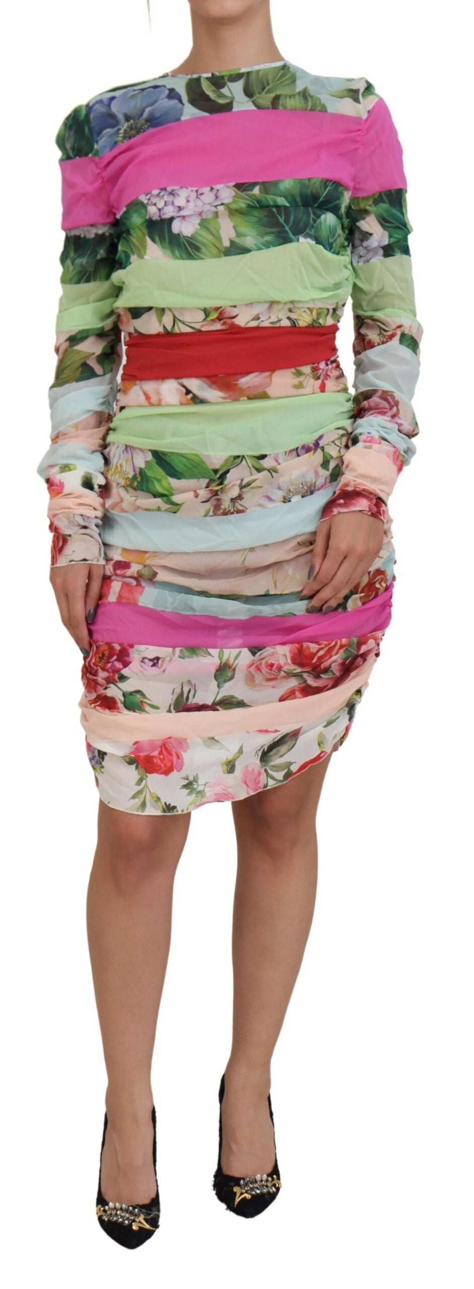 Veelkleurige zijden bloemen bodycon manteljurk