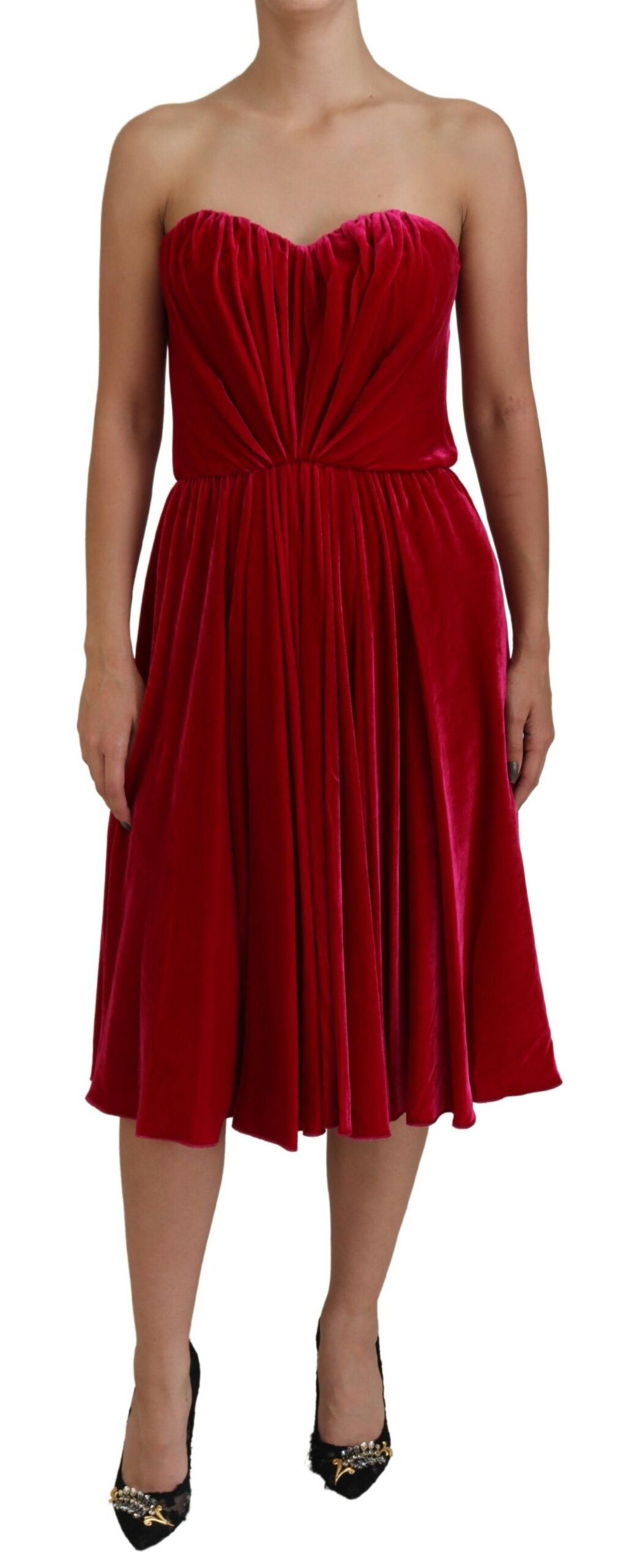 Roze viscose stretch strapless A-lijn jurk