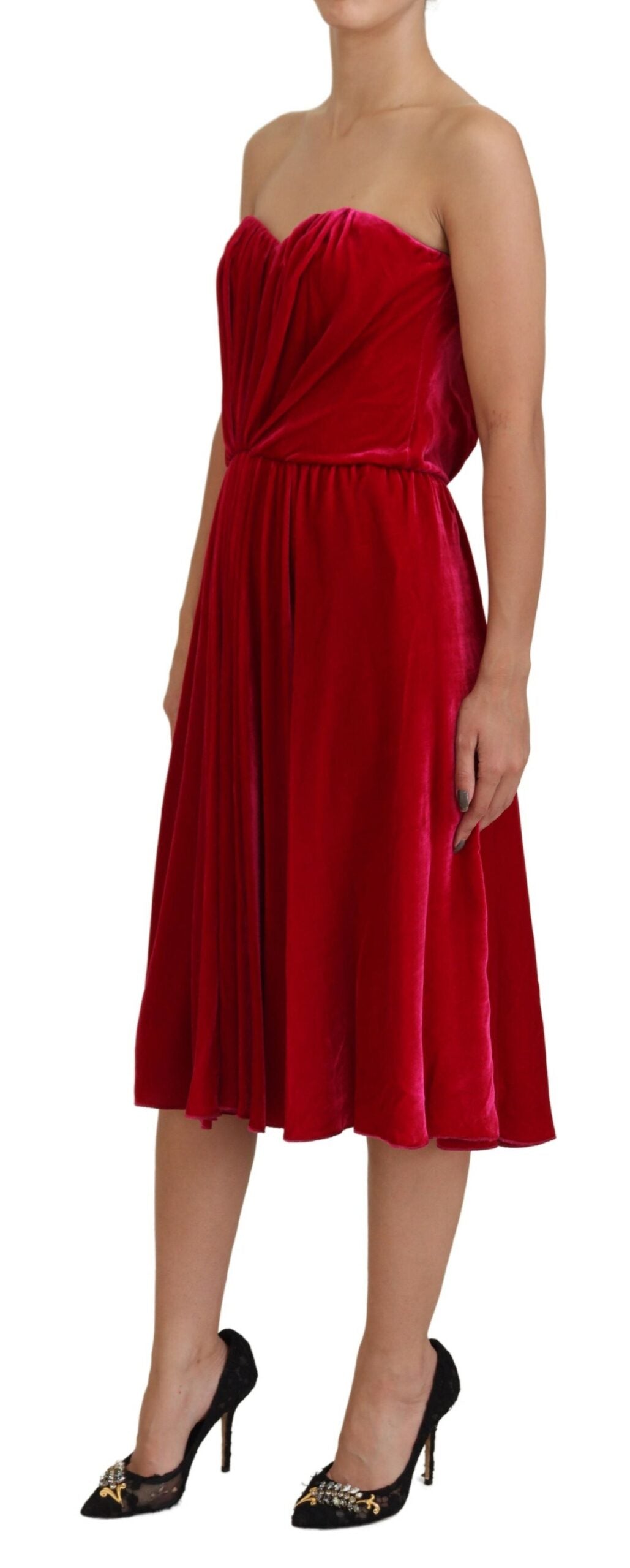 Roze viscose stretch strapless A-lijn jurk
