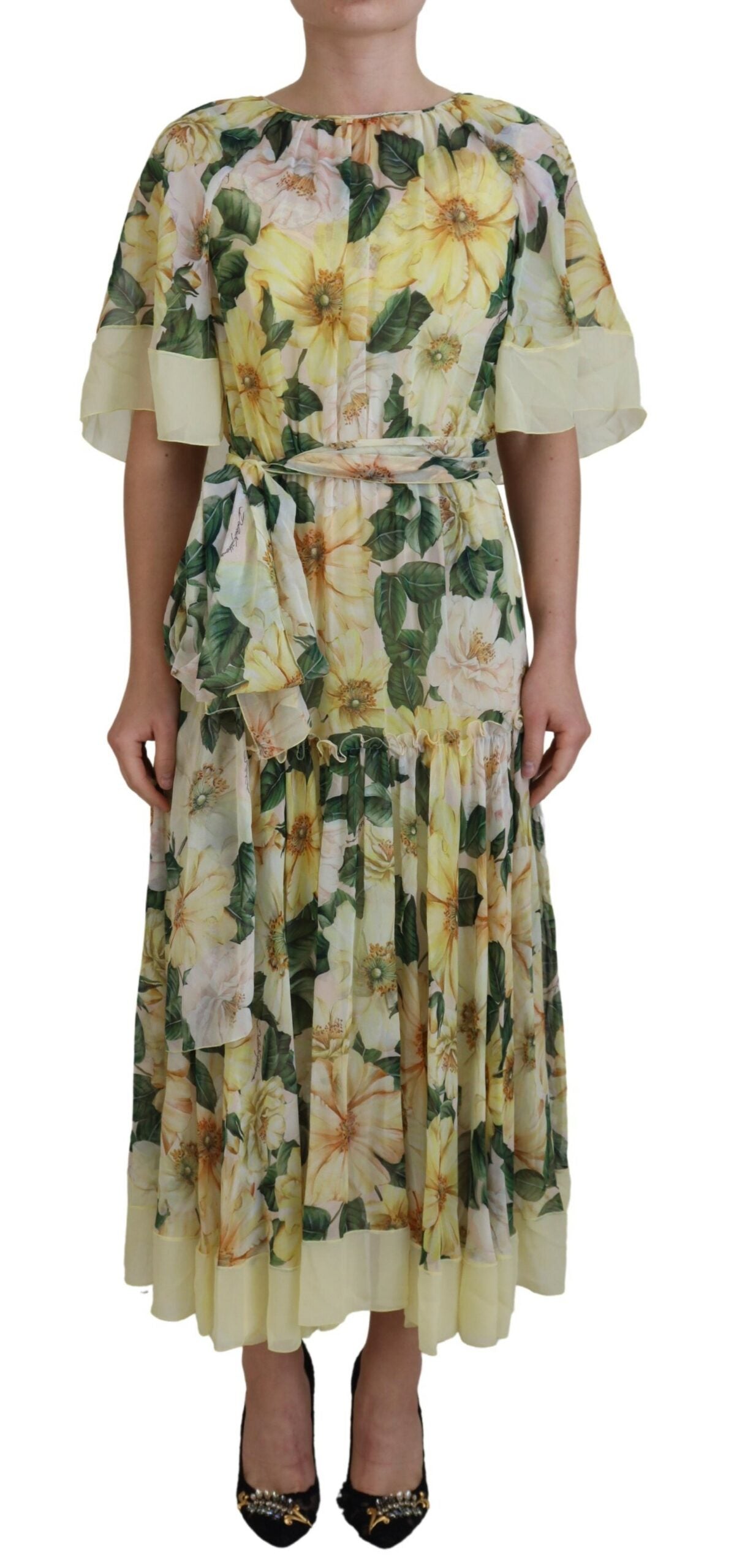 Multicolor zijden bloemenprint lange maxi-jurk