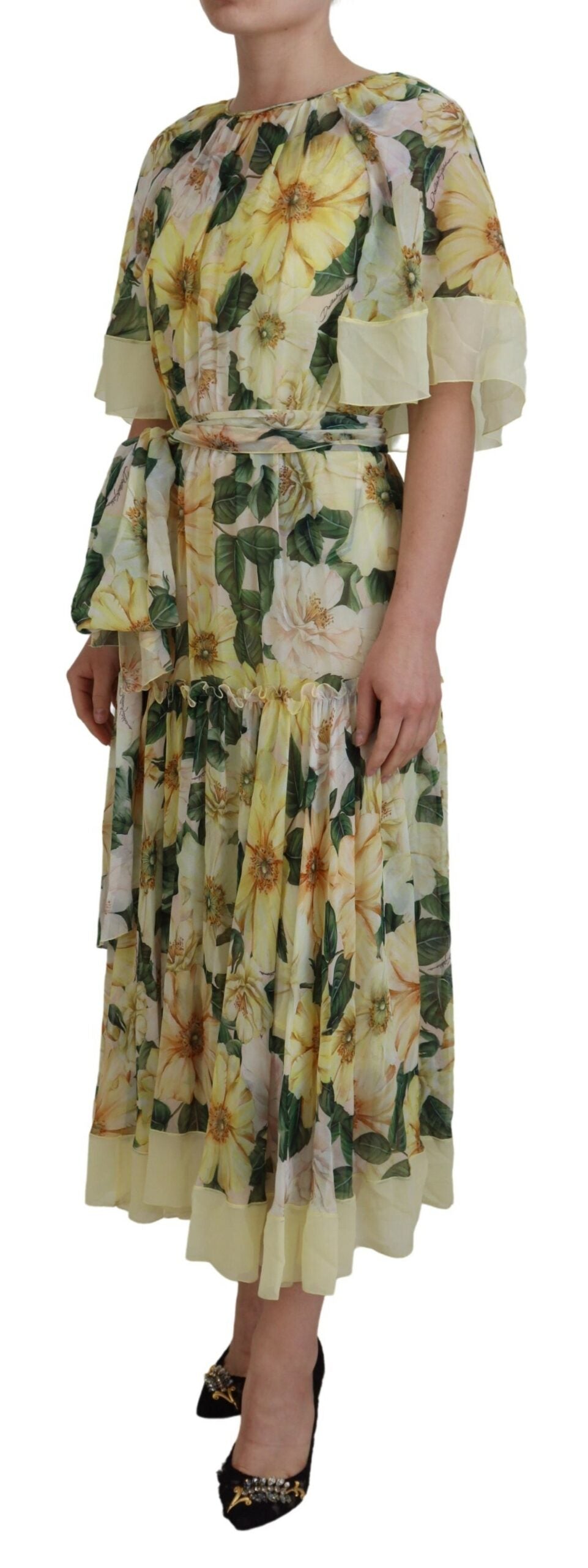 Multicolor zijden bloemenprint lange maxi-jurk