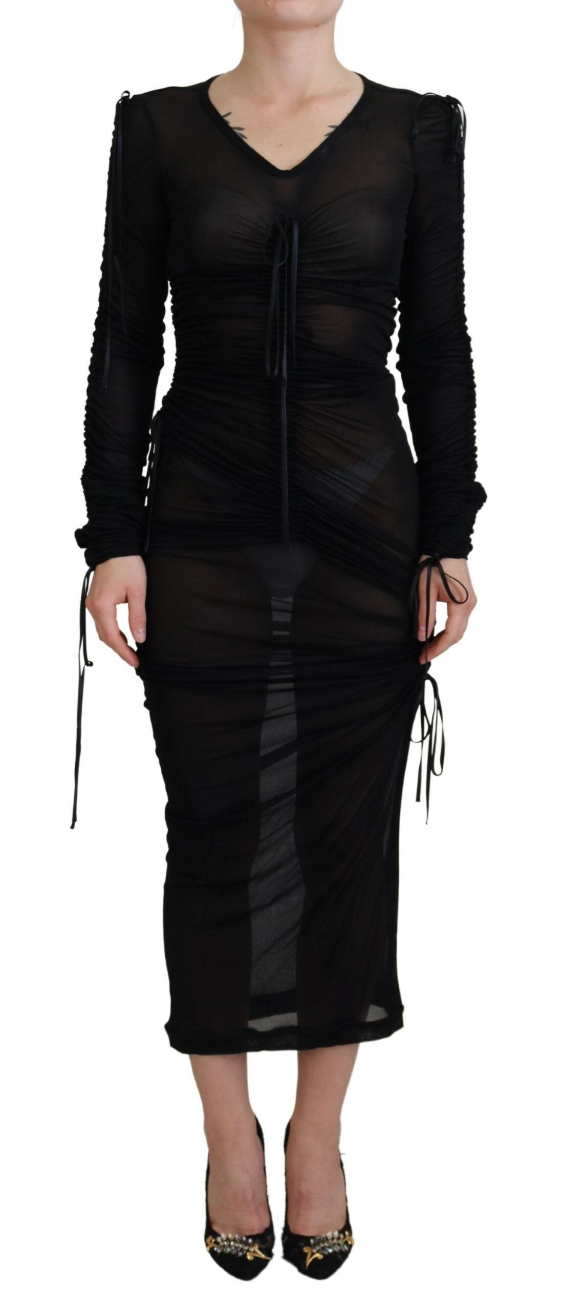 Zwarte viscose bodycon mantel midi-jurk