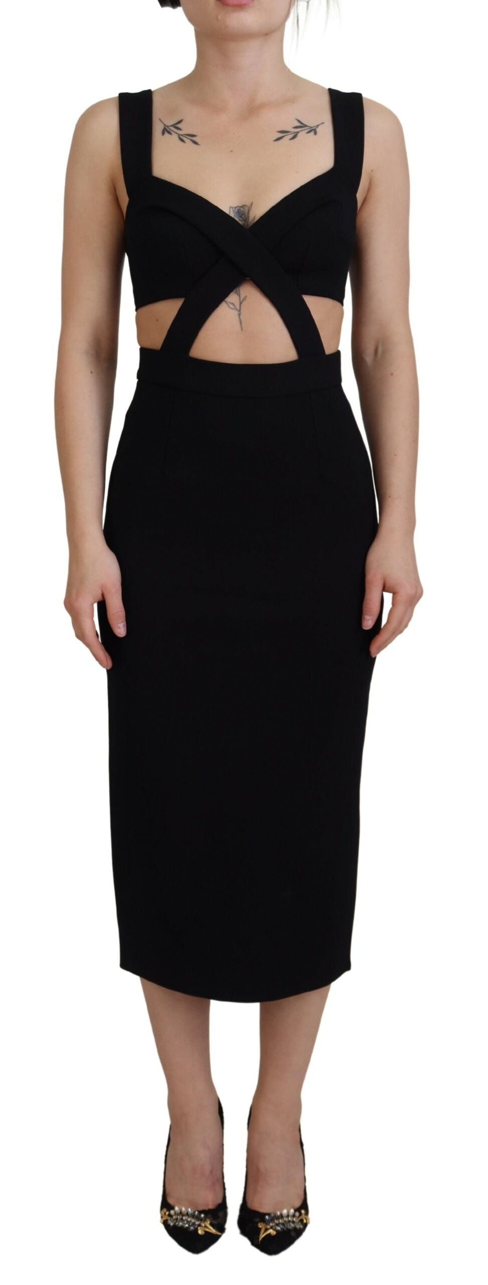 Zwarte viscose bodycon mantel midi-jurk
