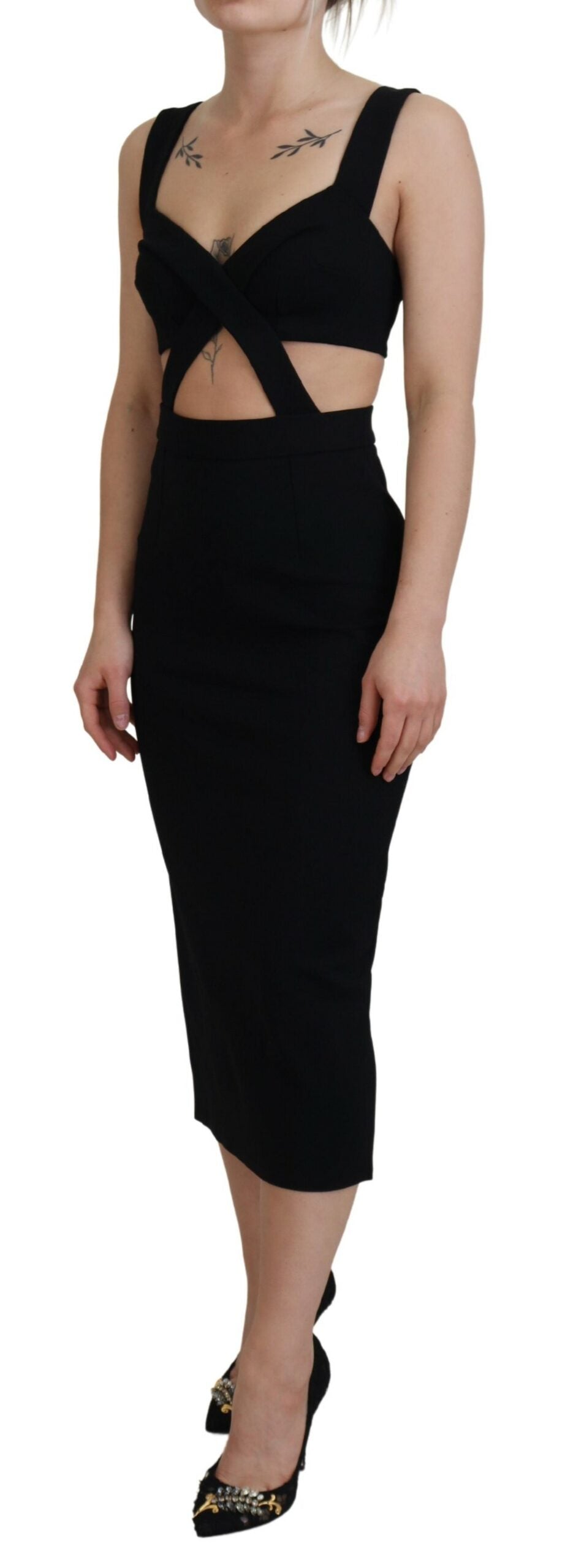 Zwarte viscose bodycon mantel midi-jurk