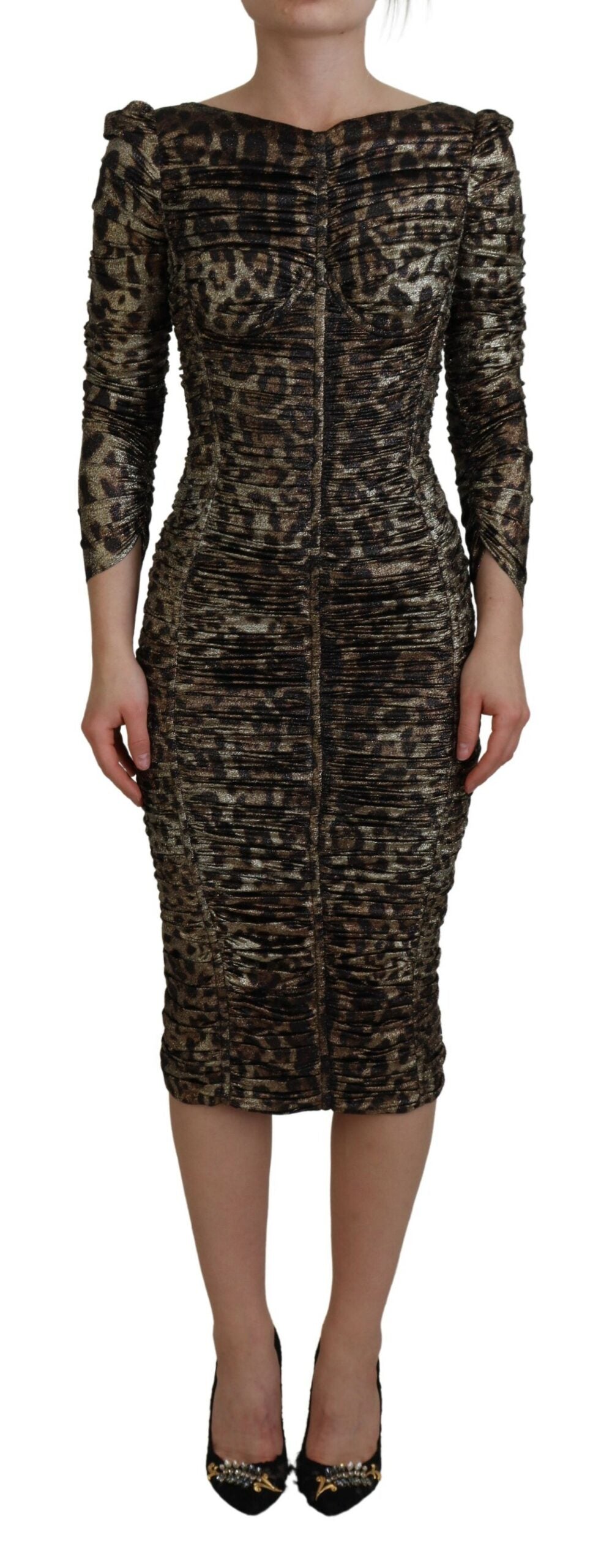 Meerkleurige luipaard bodycon mantel midi-jurk