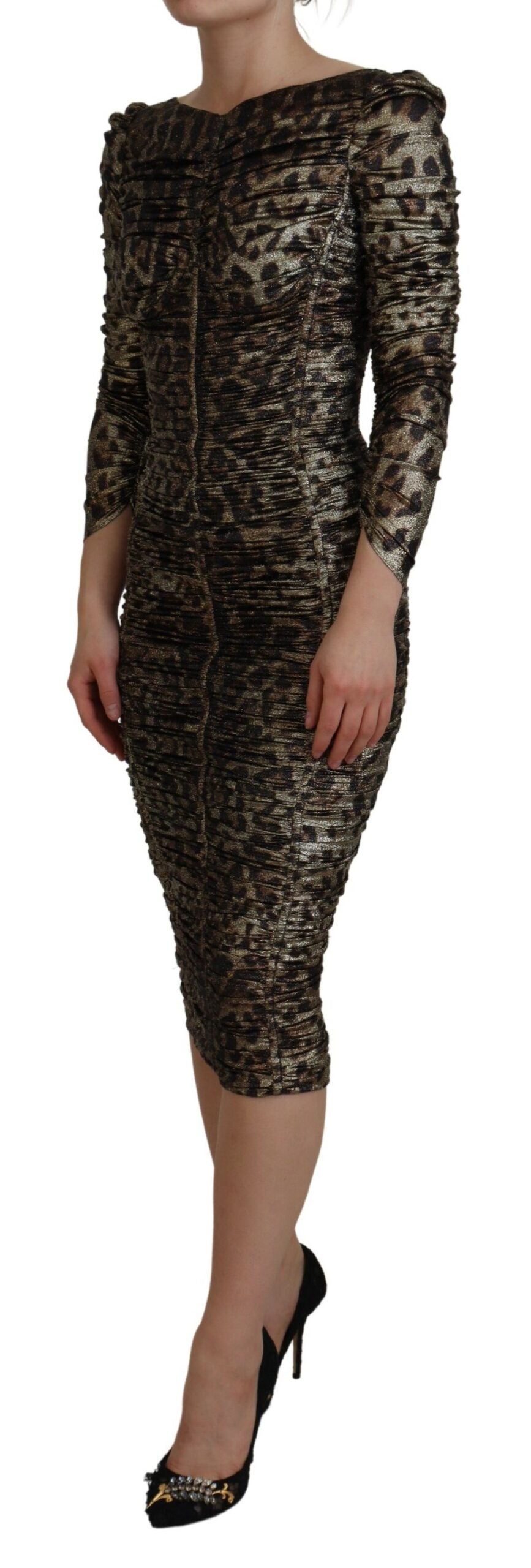 Meerkleurige luipaard bodycon mantel midi-jurk
