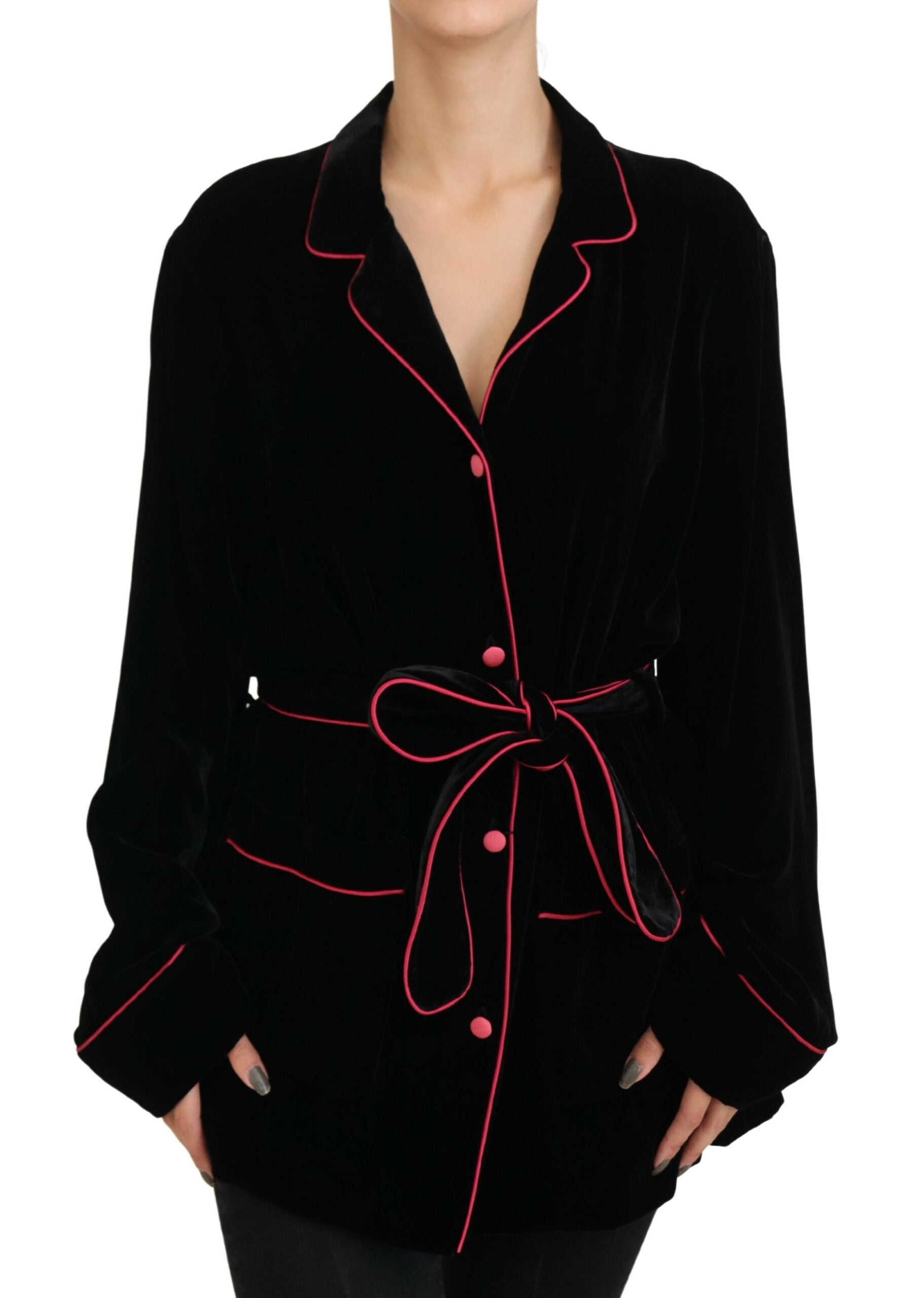 Zwarte viscose blazer met knoopceintuur