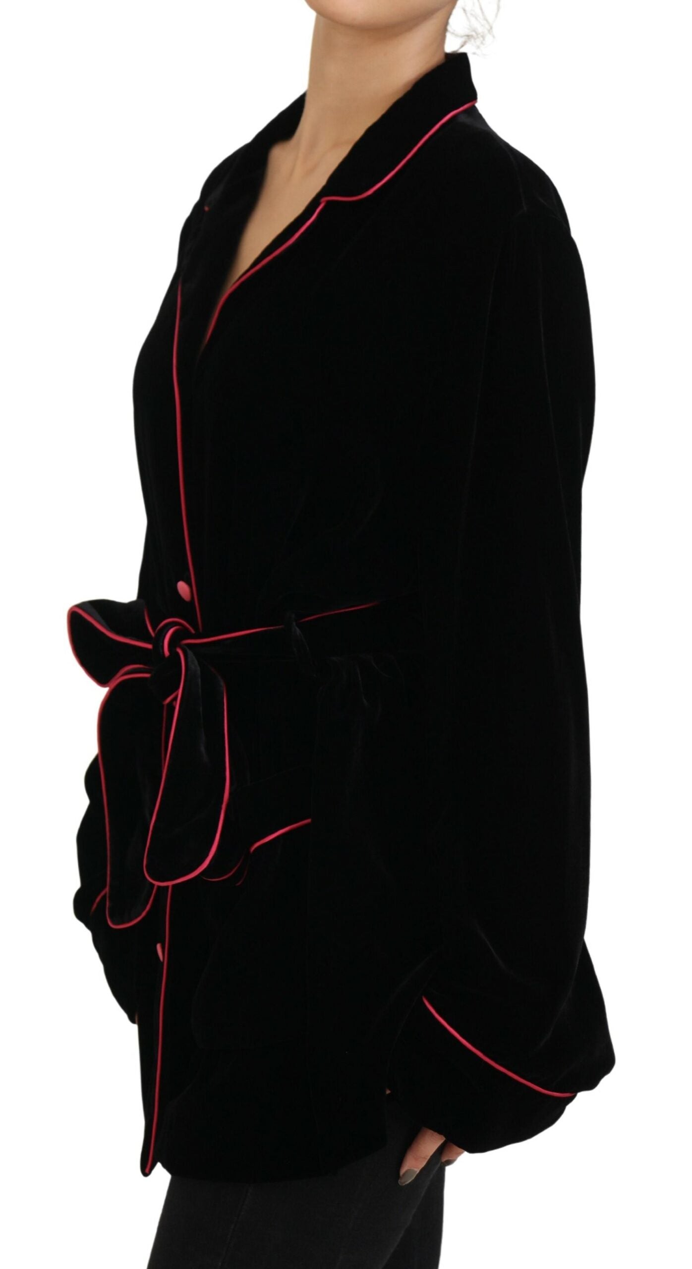 Zwarte viscose blazer met knoopceintuur