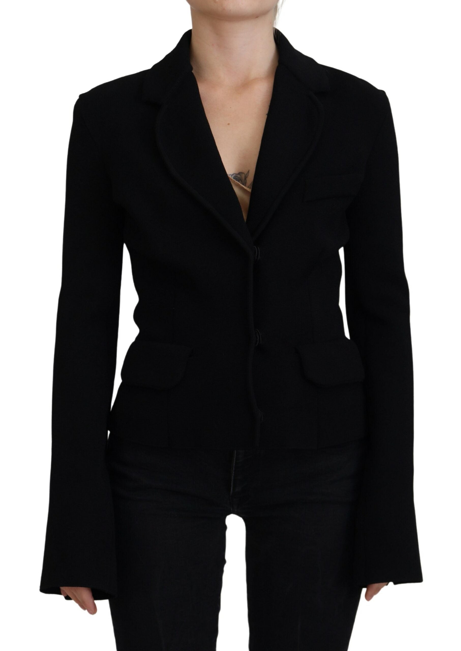 Zwarte knoopvest blazer viscose jas