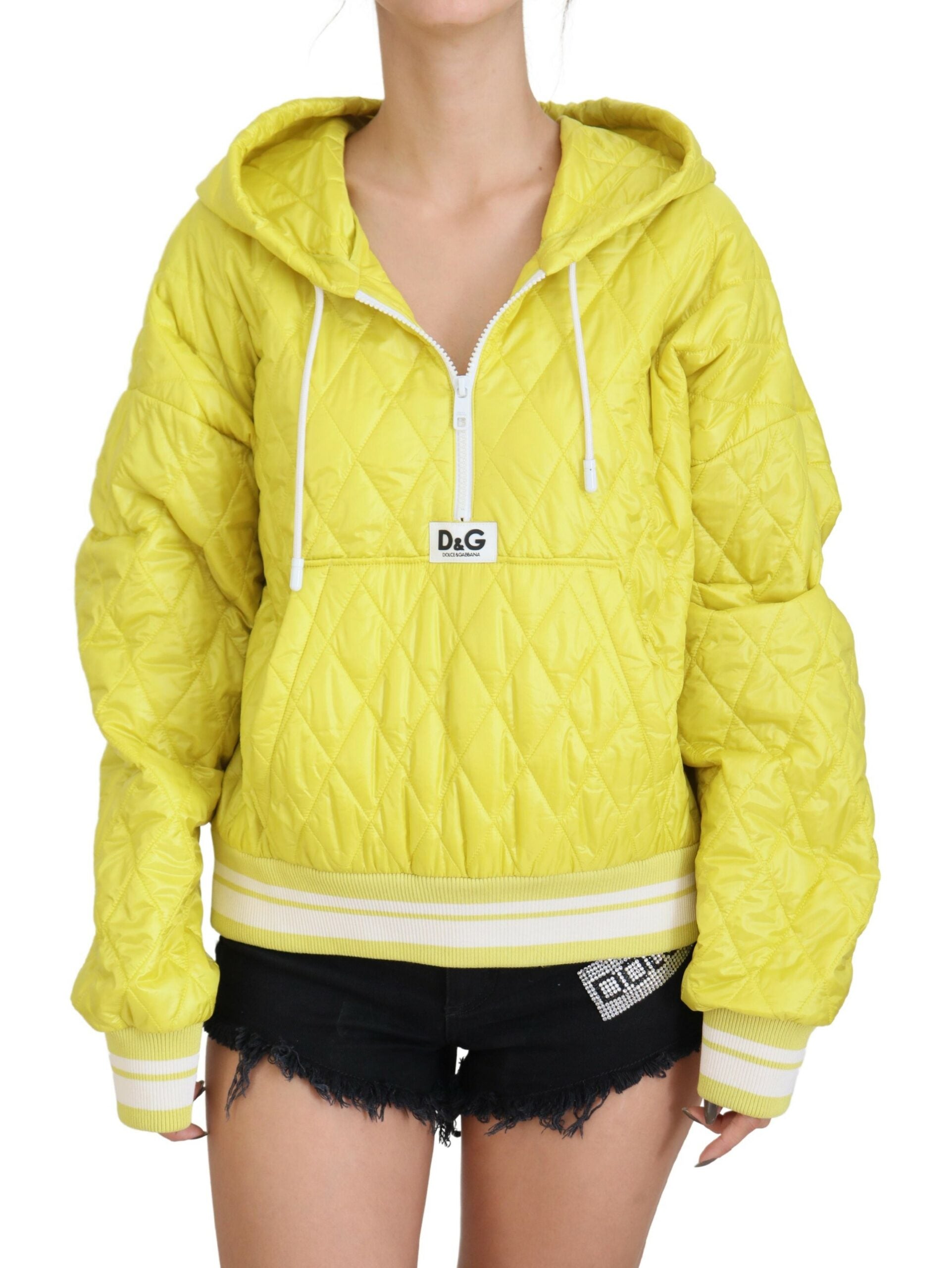 Gele nylon gewatteerde capuchontrui