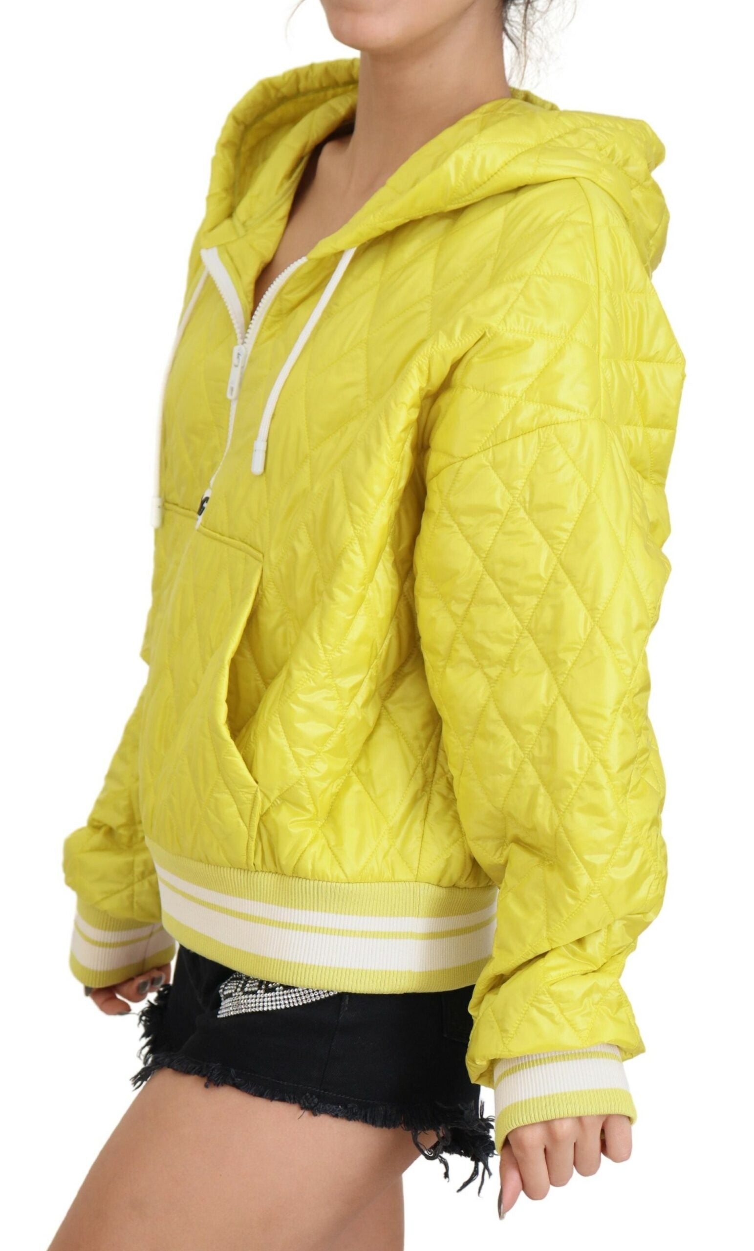 Gele nylon gewatteerde capuchontrui