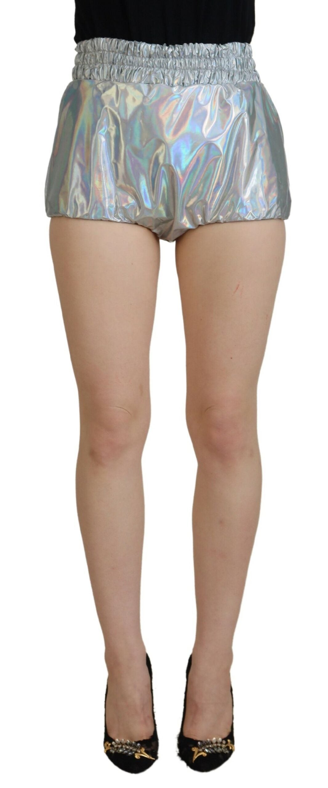 Zilveren holografische hoge taille hotpants shorts