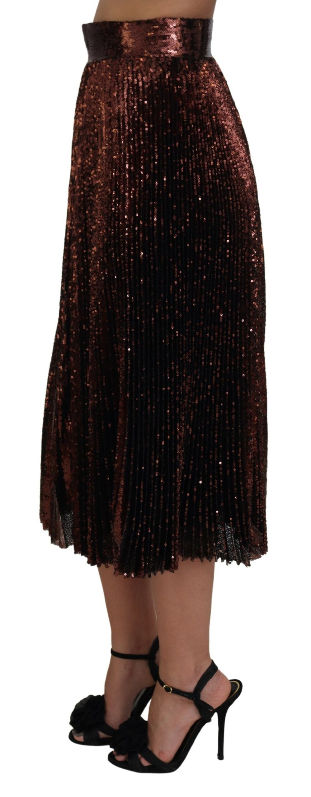 Bronzen pailletten hoge taille A-lijn maxi-rok