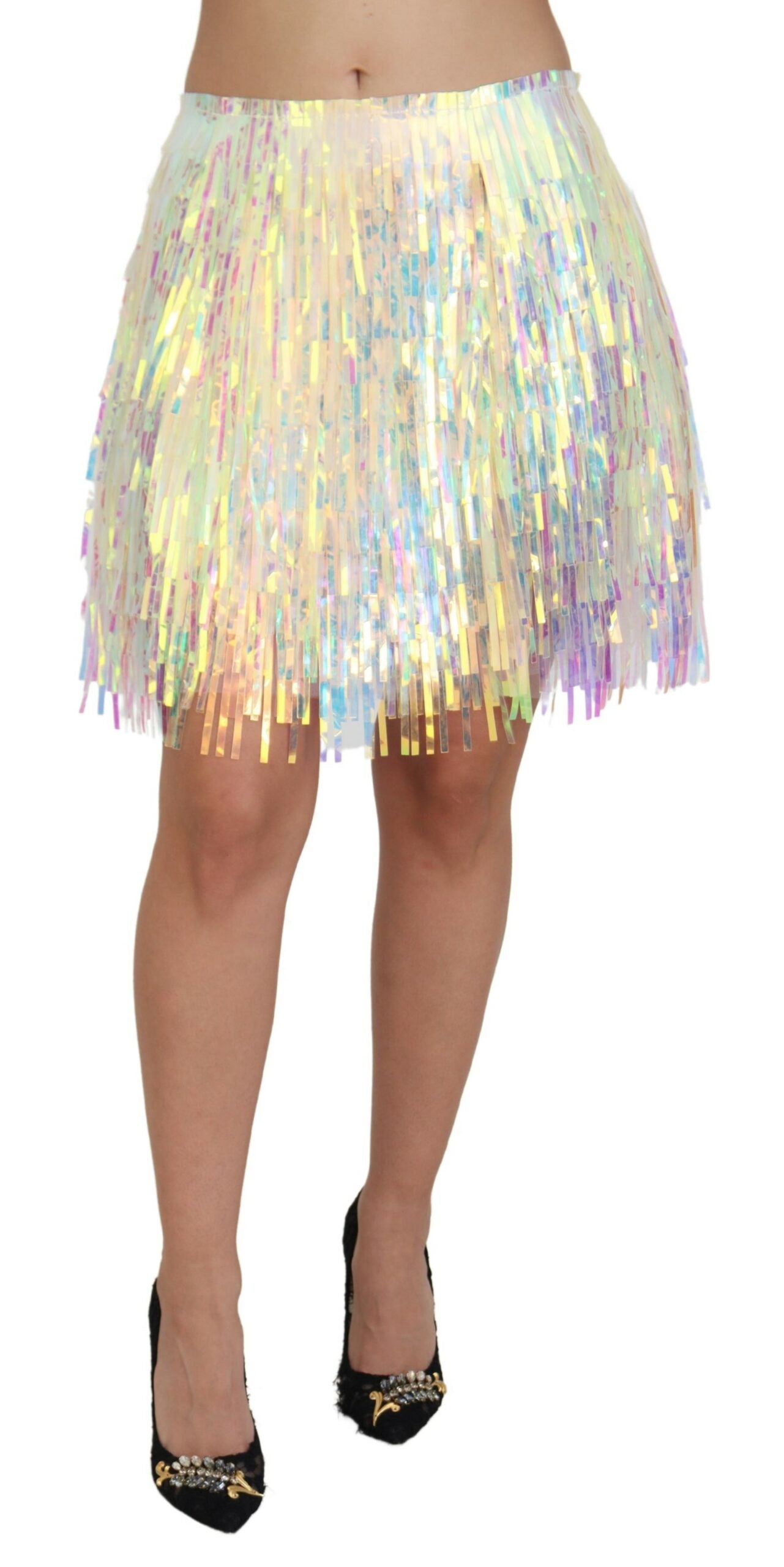 Multicolor iriserende tule rok met franjes